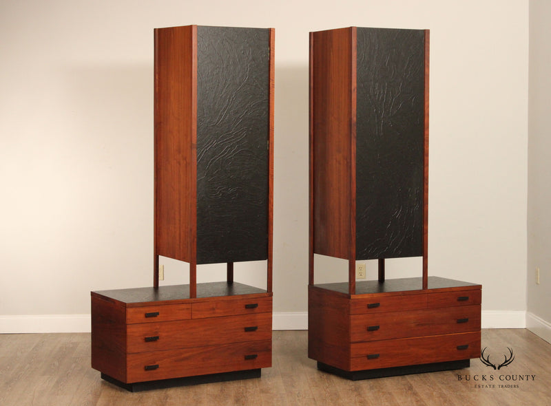 Mid Century Modern Walnut Pair of Cabinet Top Chests