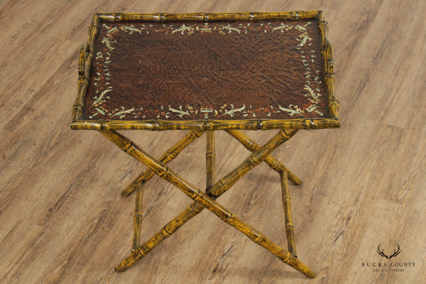 Chinoiserie Style Faux Bamboo Folding Tray Table