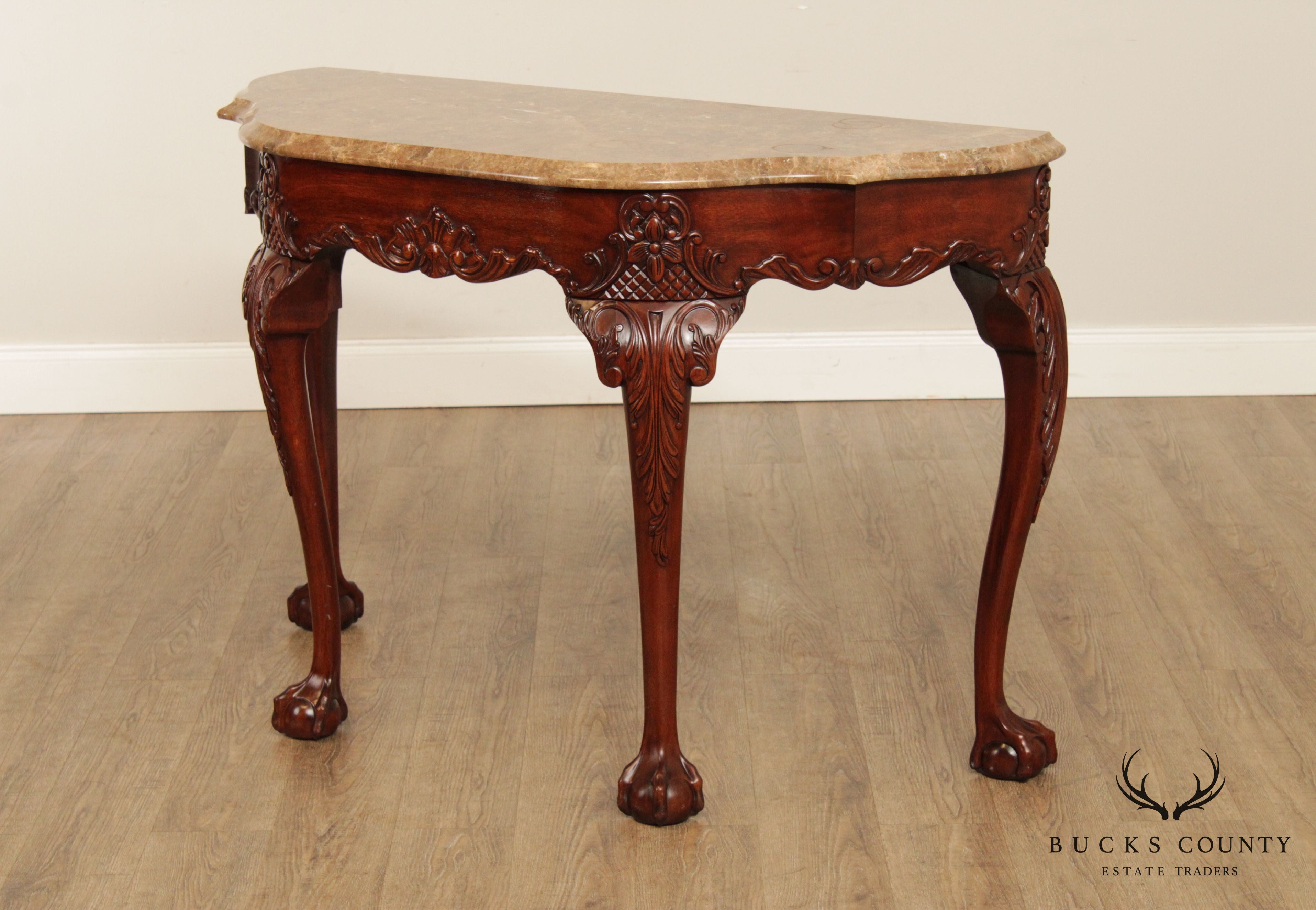 Henkel Harris Mahogany Ball and Claw Marble Top Console Table