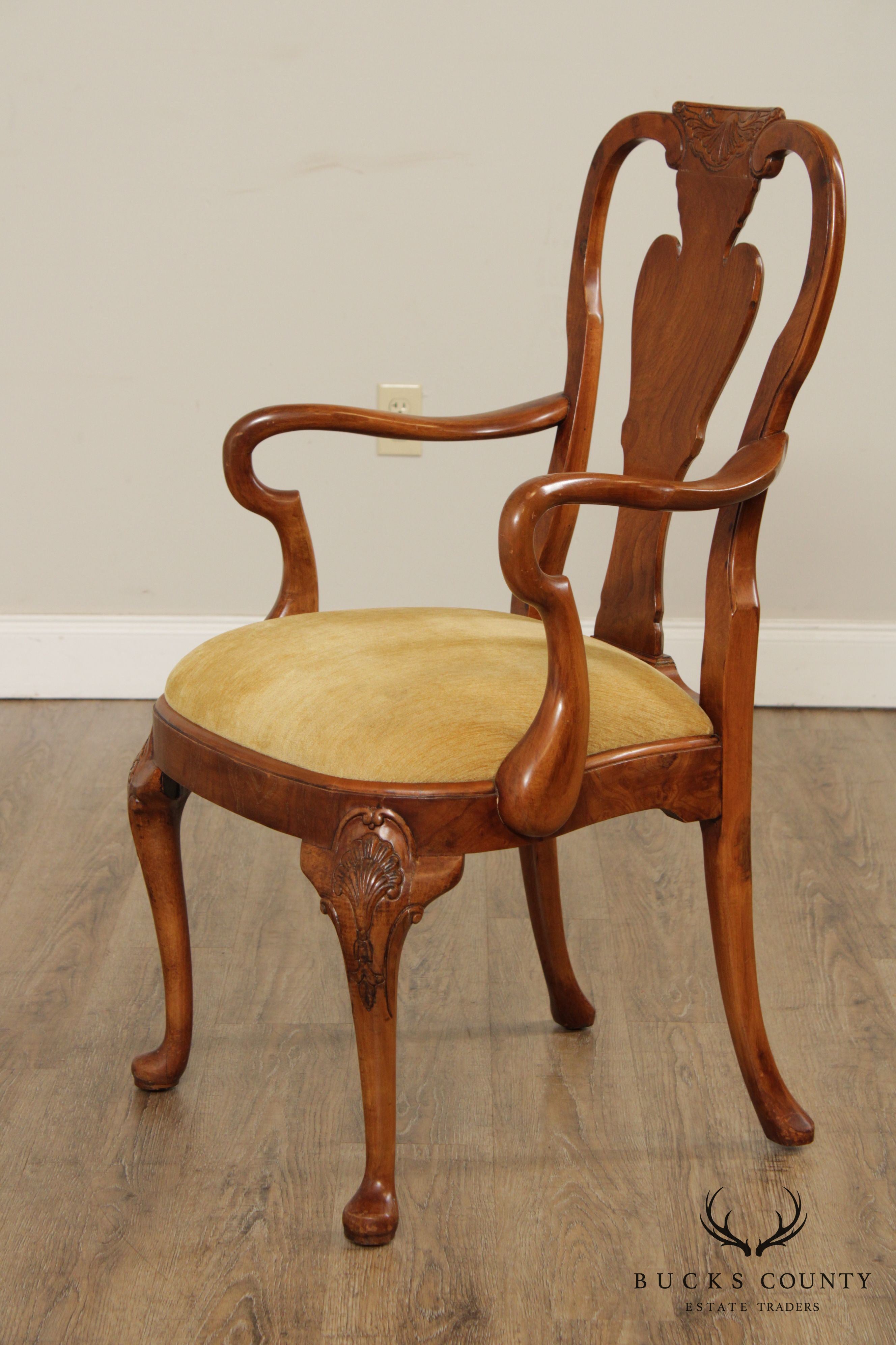 Queen Anne Style Custom Walnut Shepherd's Crook Armchair