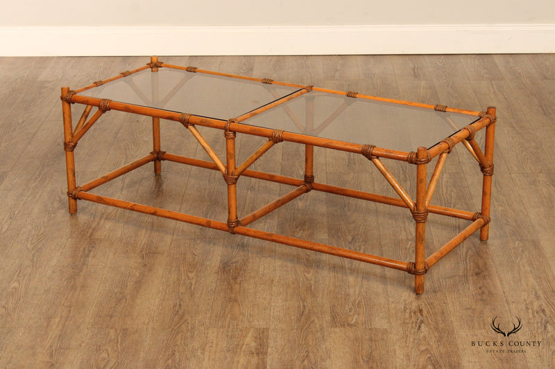 Hollywood Regency Faux Bamboo Glass Top Coffee Table