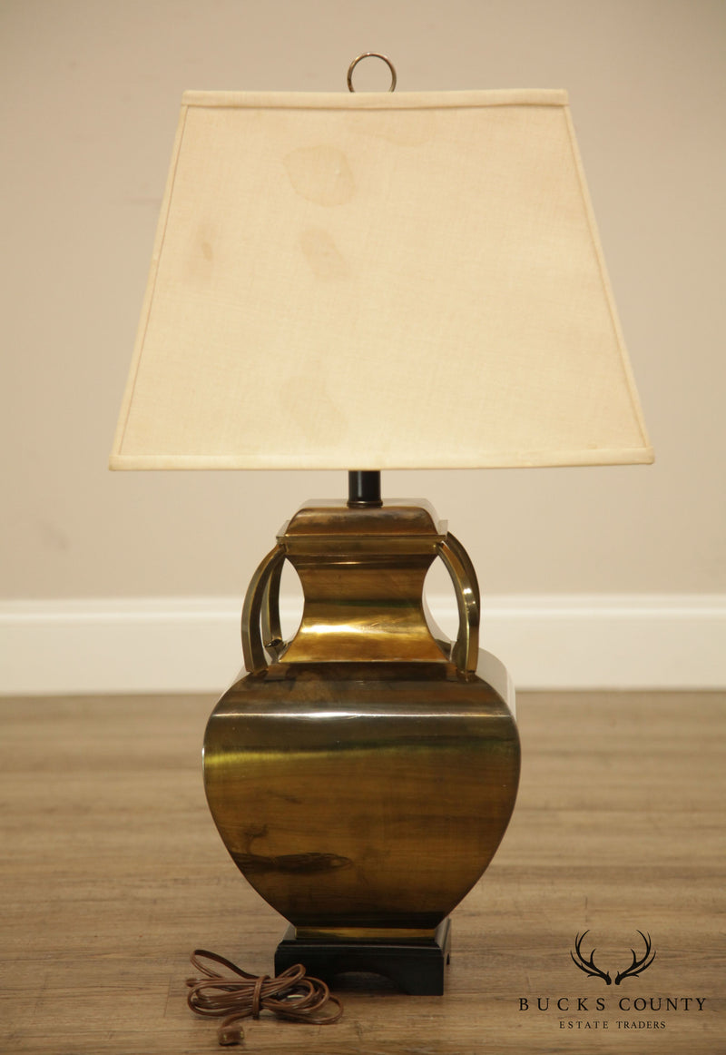 Brass Table Lamp with Shade, Square Urn Shape