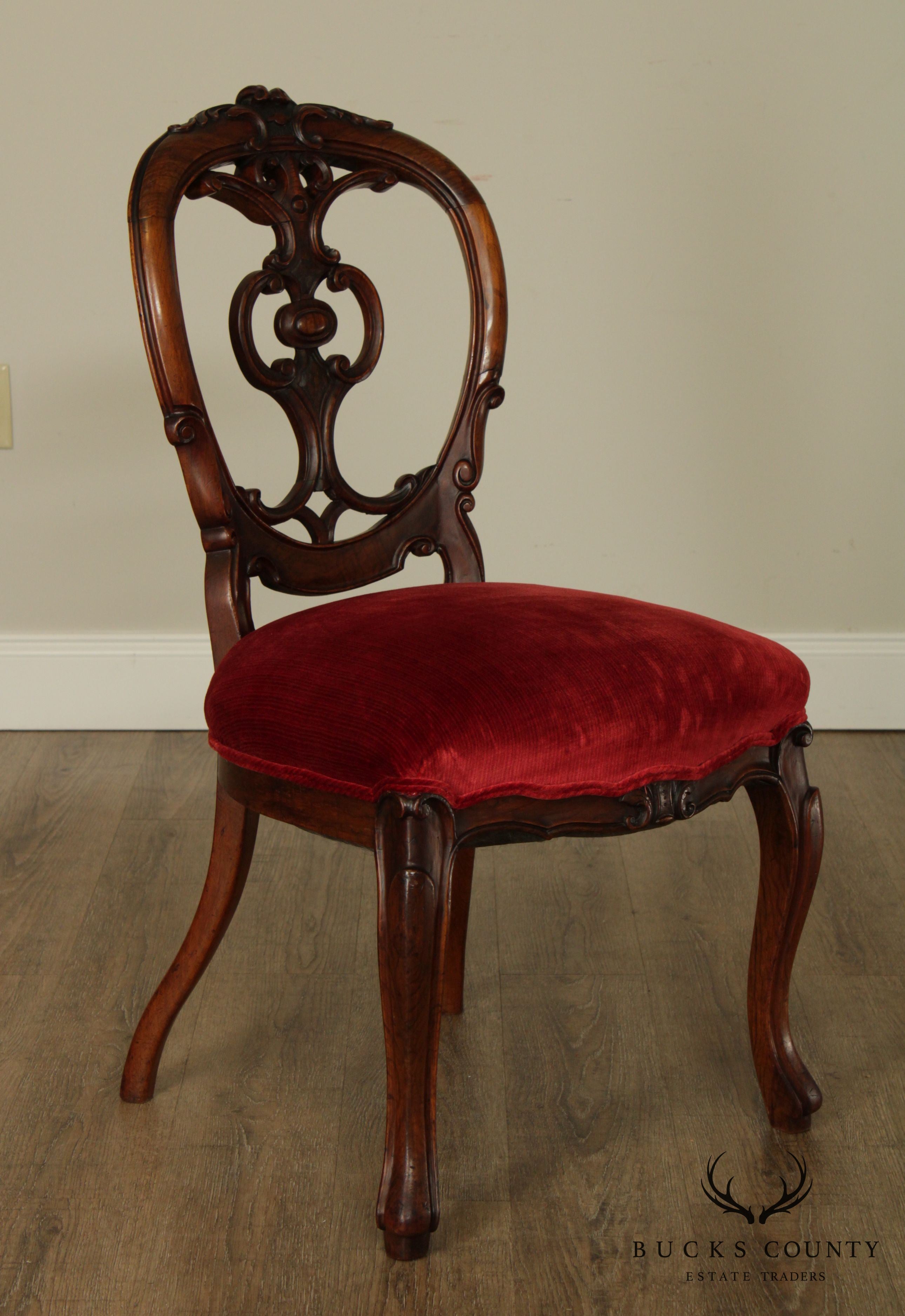 Antique Victorian Rococo Revival Set 6 Rosewood Side Dining Chairs