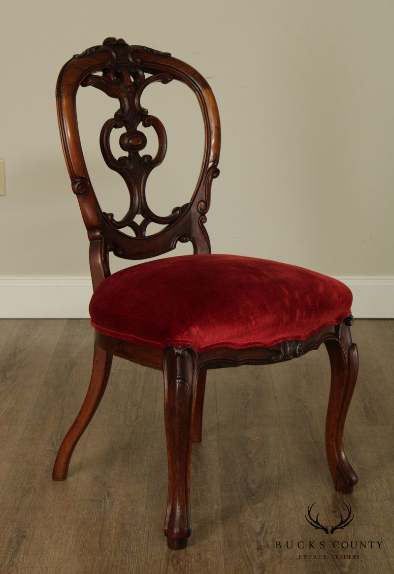 Antique Victorian Rococo Revival Set 6 Rosewood Side Dining Chairs