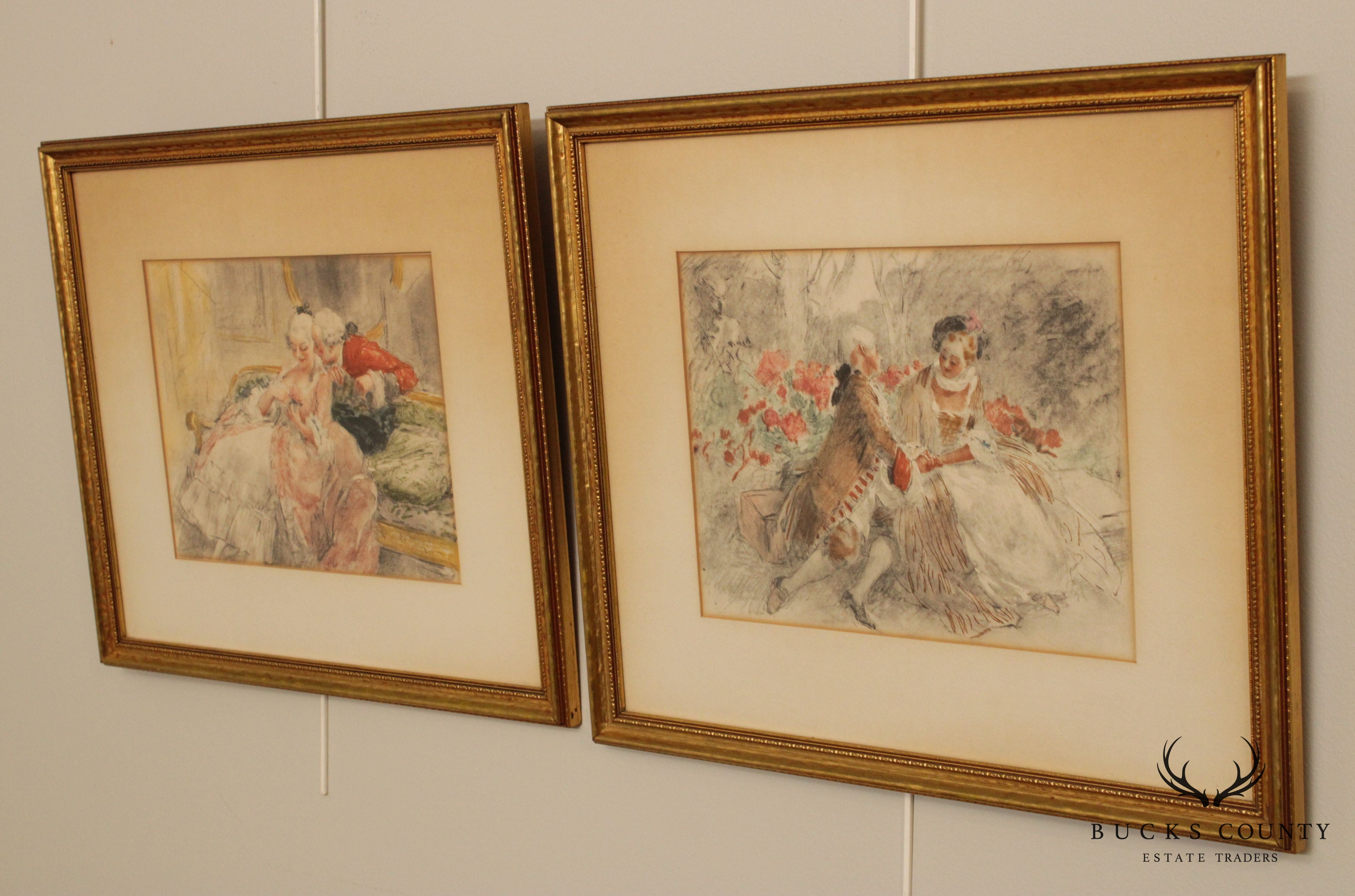 Antoine Calbet Vintage French Pair Framed Etchings