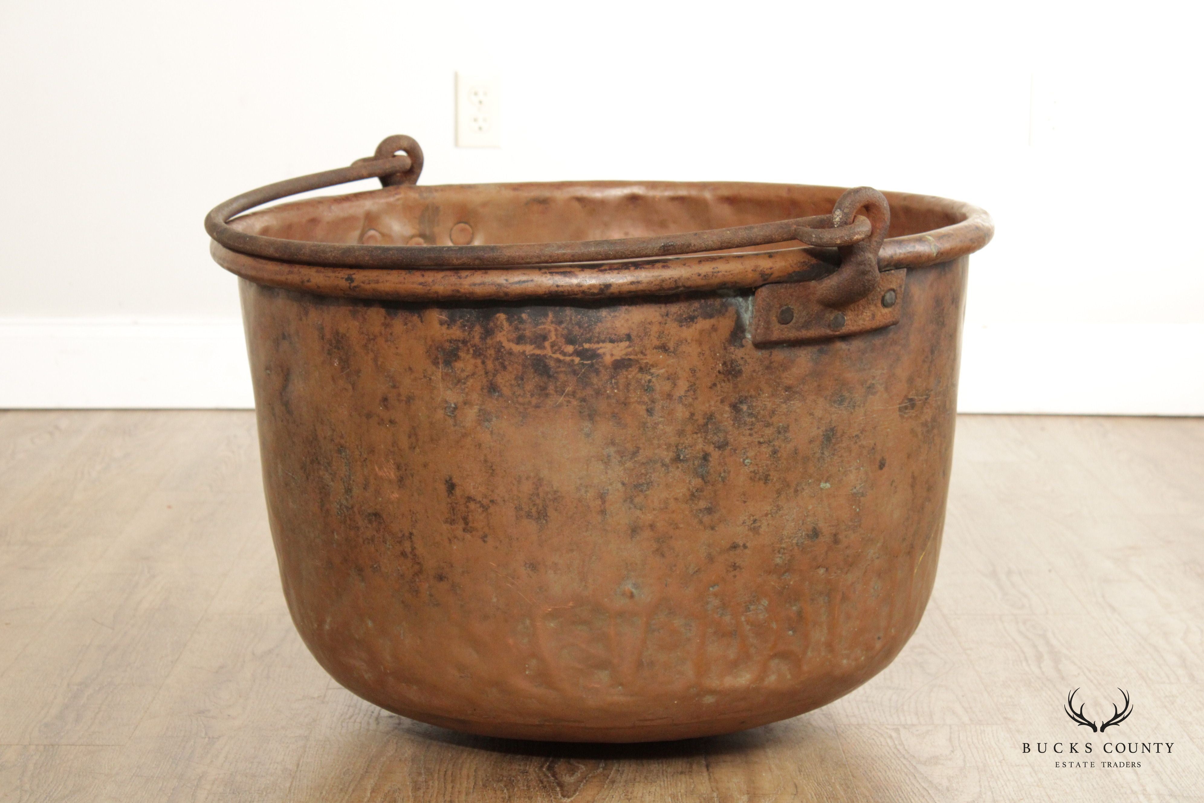 Antique Hammered Copper Pot with Iron Handle