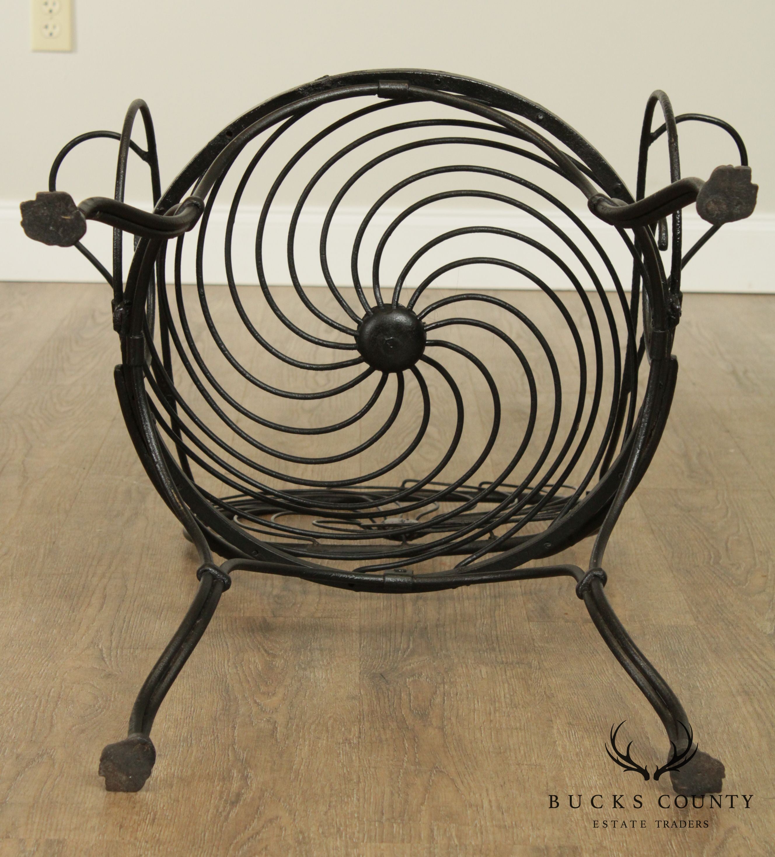 Art Deco Vintage Wrought Iron Pinwheel Spiral Back Garden Chair