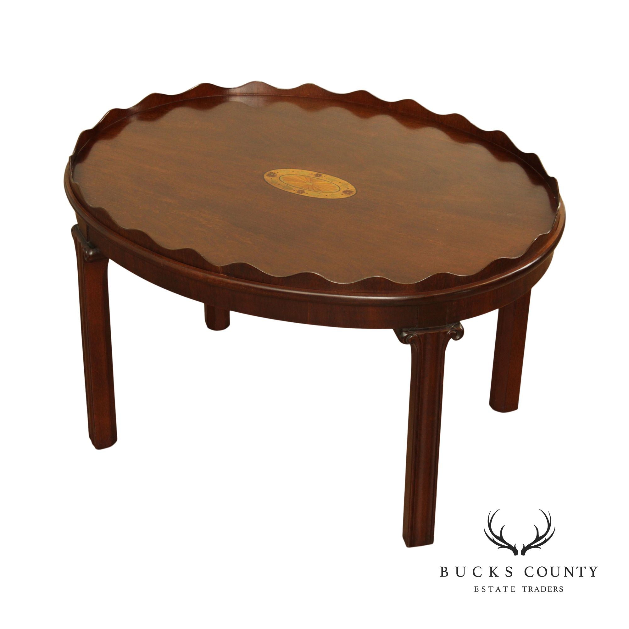 Chippendale Style Oval Inlaid Mahogany Coffee Table