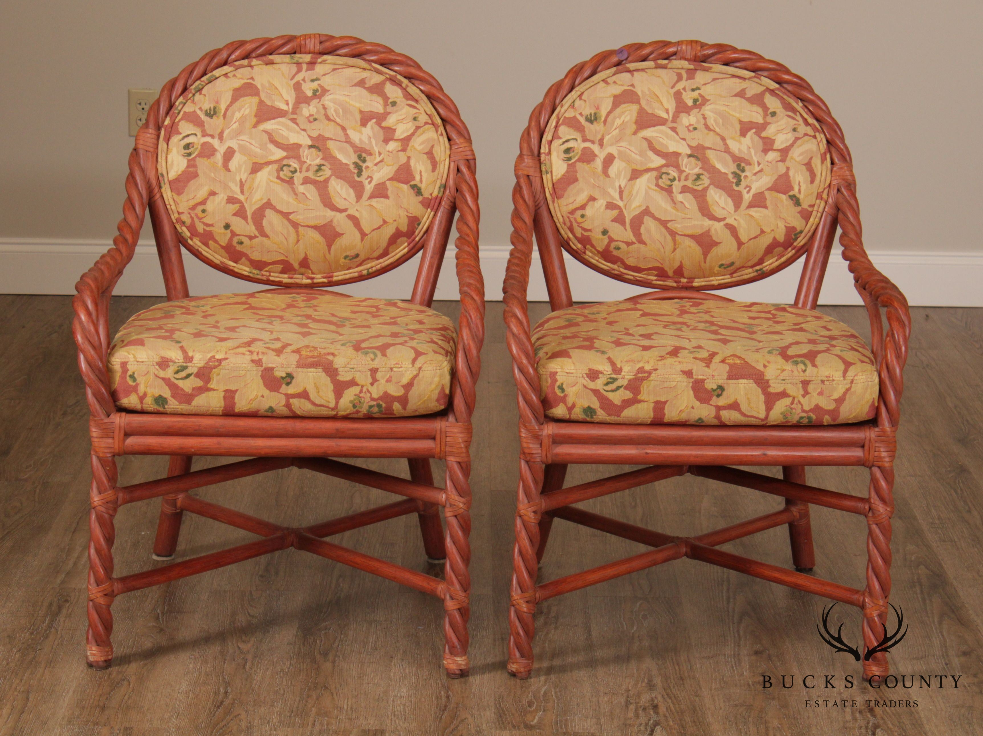 McGuire of San Francisco Pair Painted Twisted Rattan Armchairs (B)