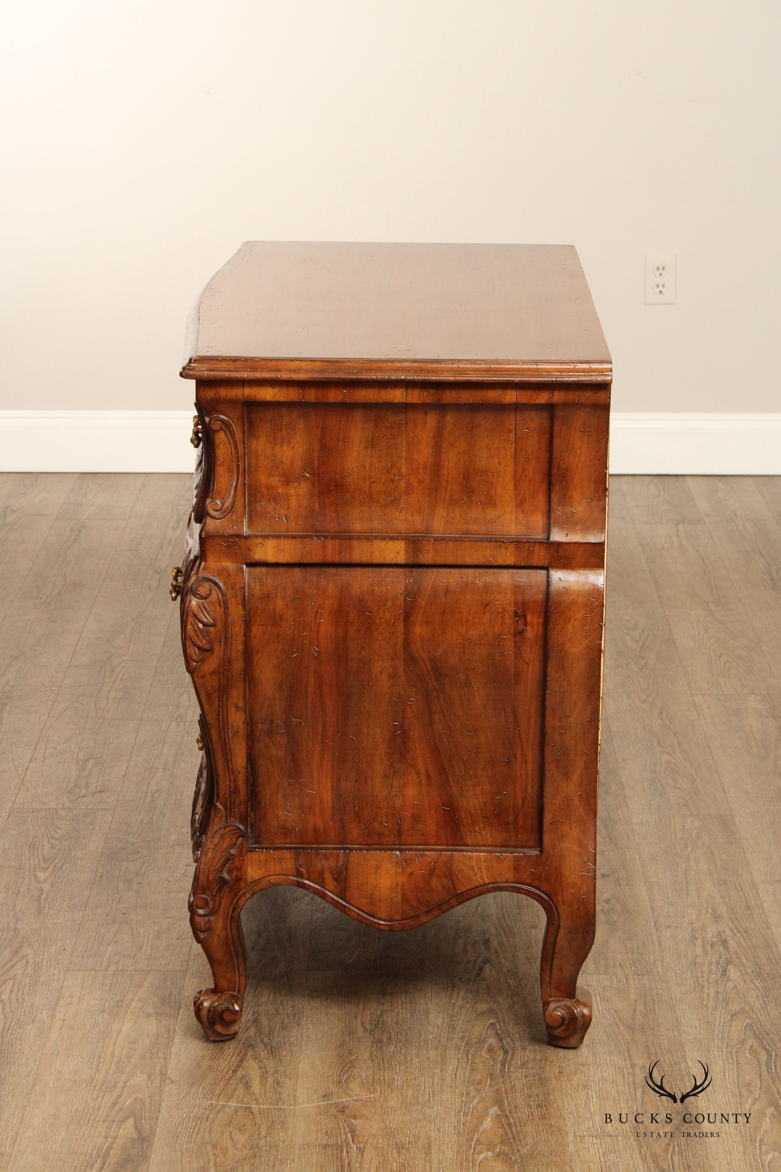 Italian Rococo Carved Walnut Vintage Bombe Chest of Drawers