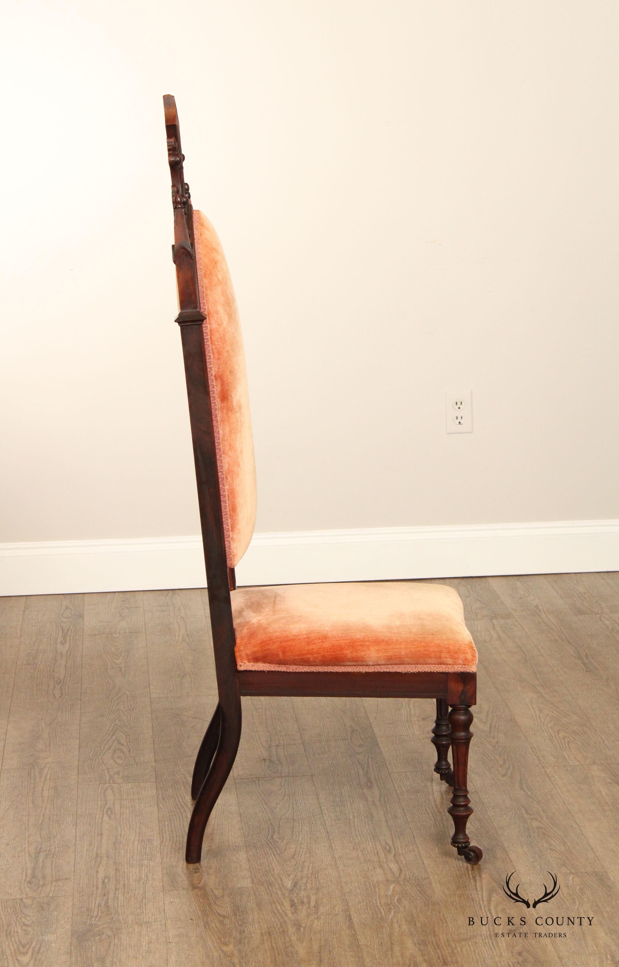 Gothic Revival Antique Carved Rosewood High Back Hall  Chair