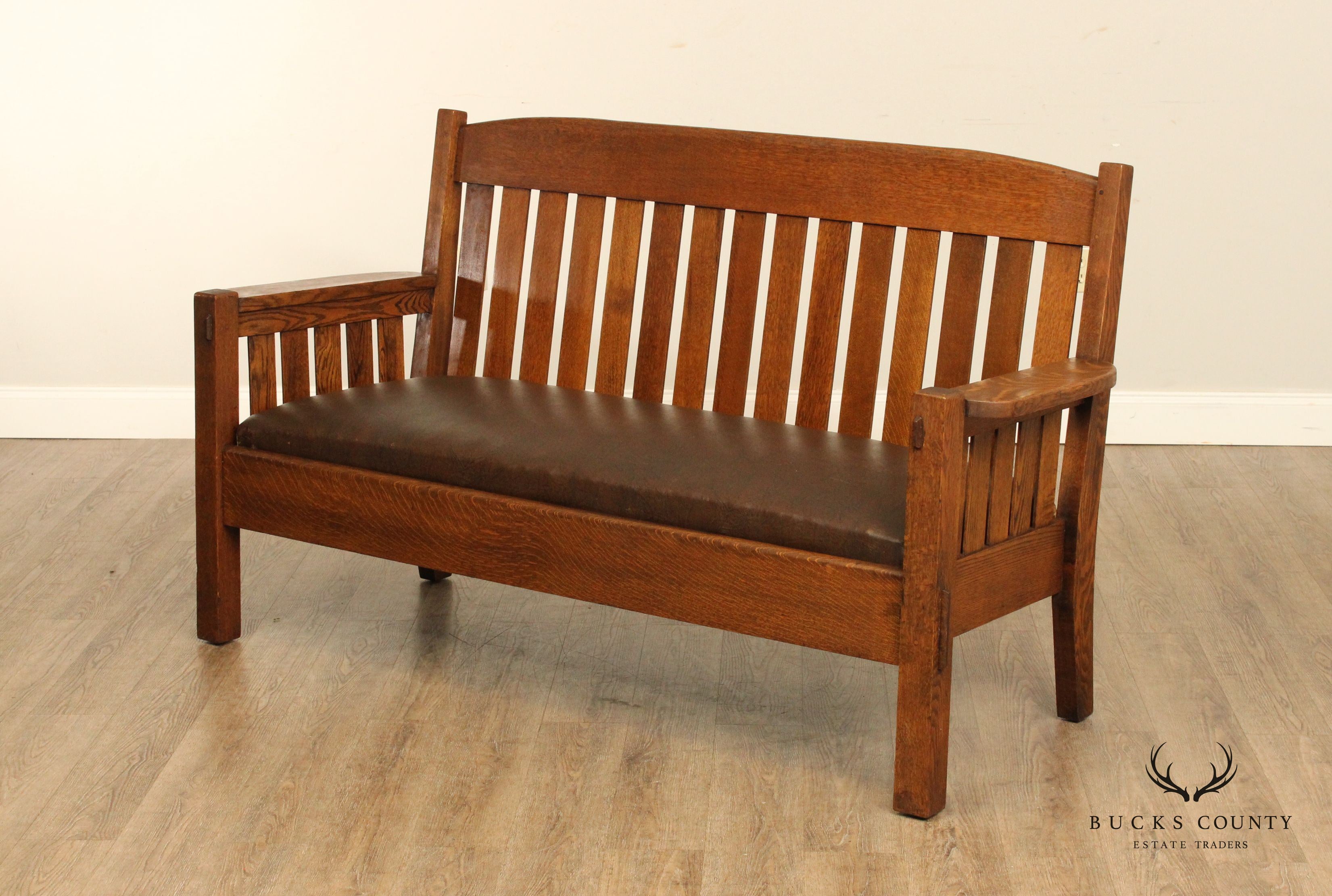 Harden Antique Mission Oak Slatted Settee