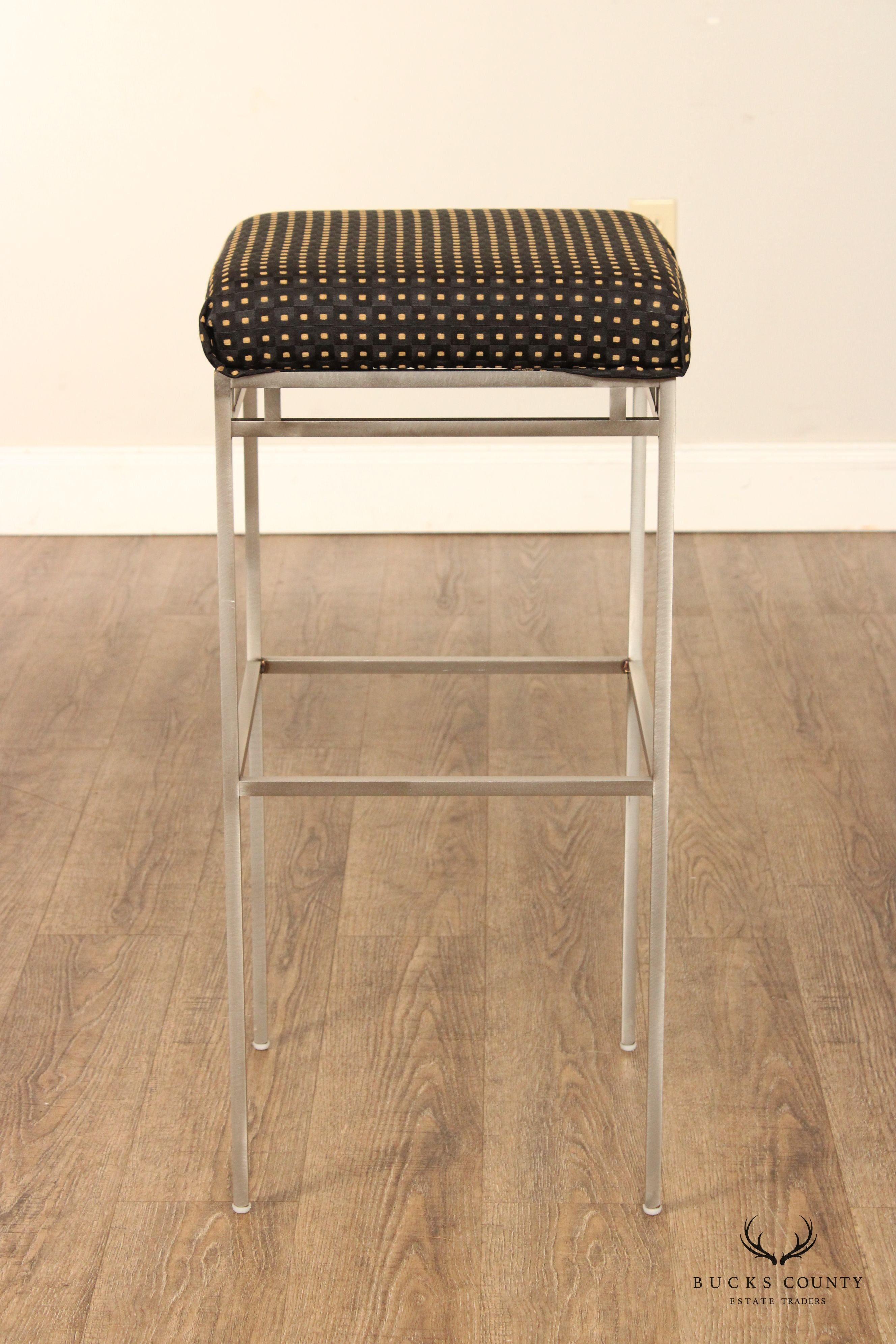 Contemporary Industrial Style Set of Three Metal Frame Bar Stools