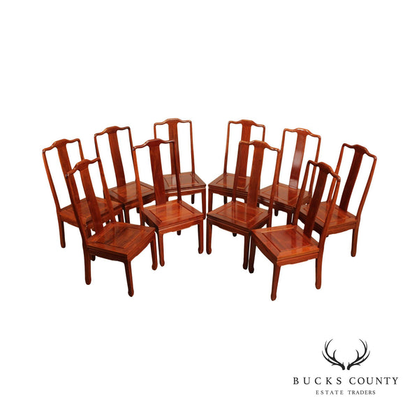 Vintage Chinese Rosewood Set of Ten Yoke Back Dining Chairs