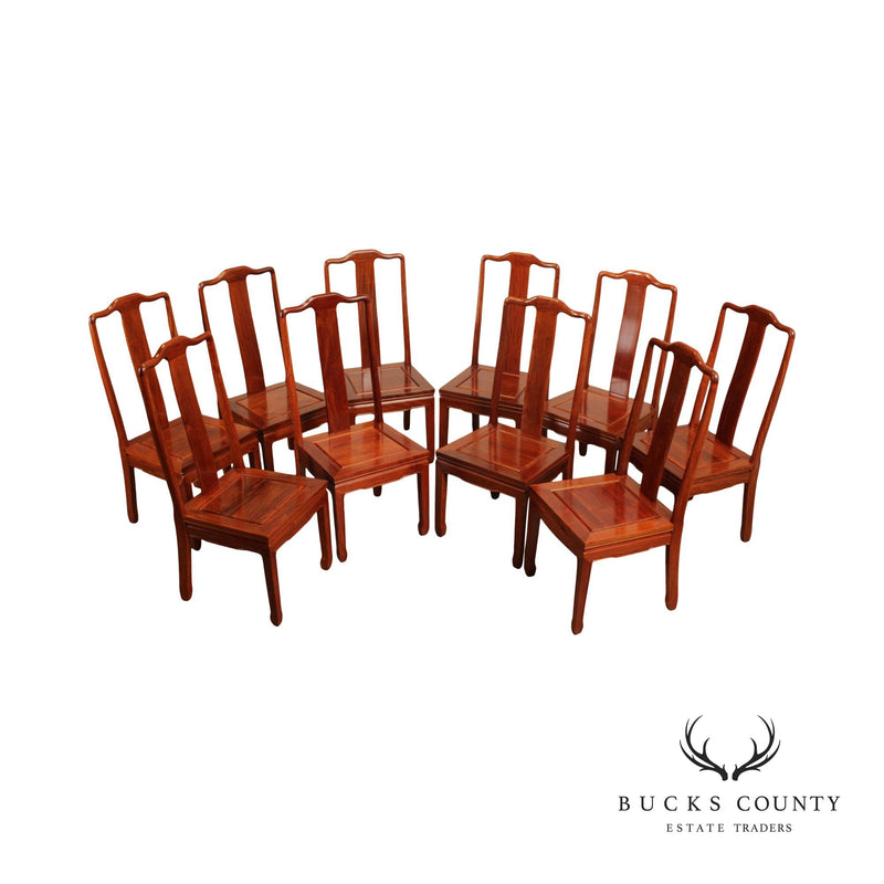 Vintage Chinese Rosewood Set of Ten Yoke Back Dining Chairs