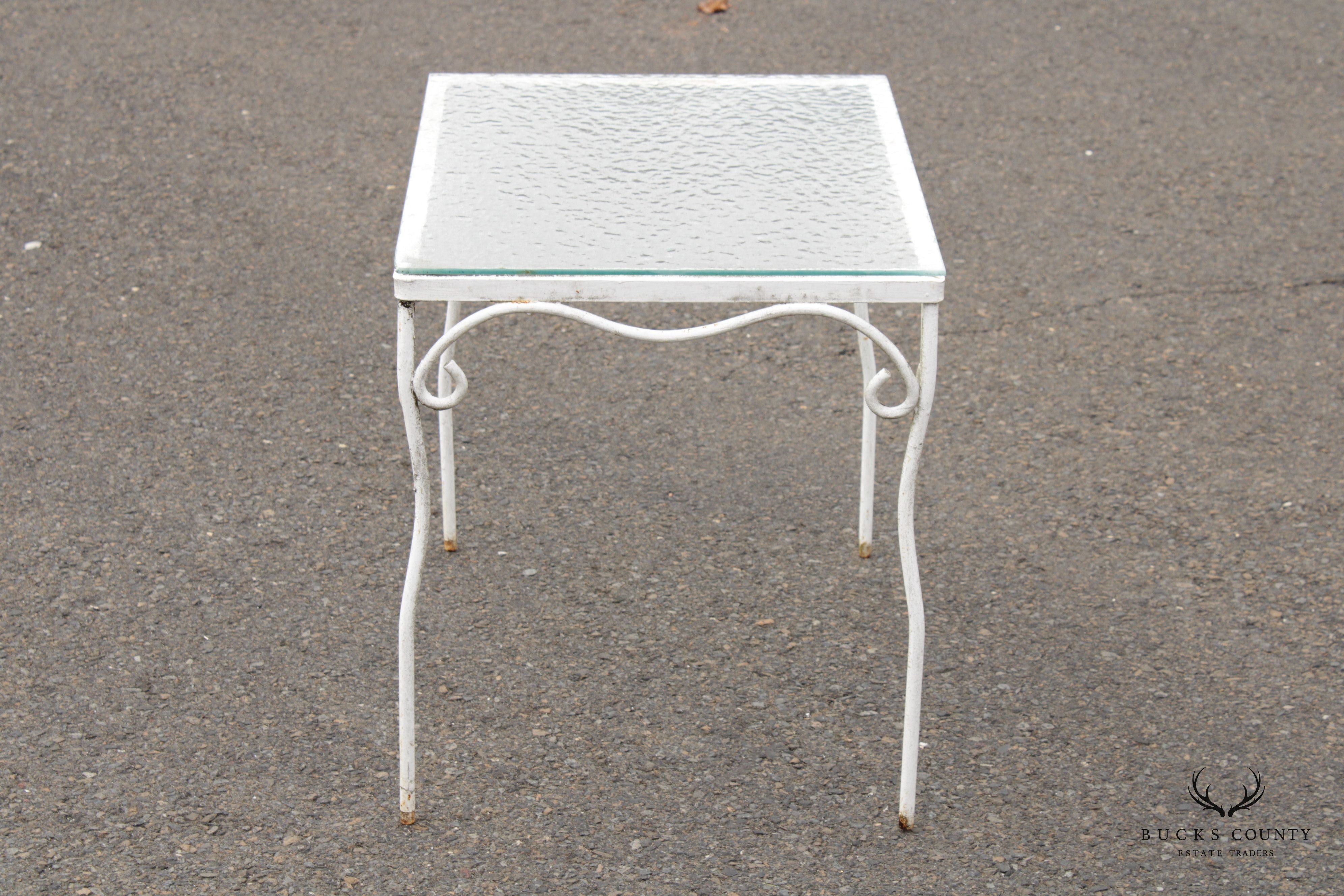 Art Nouveau Style Glass Top Wrought Iron Outdoor Patio Side Table