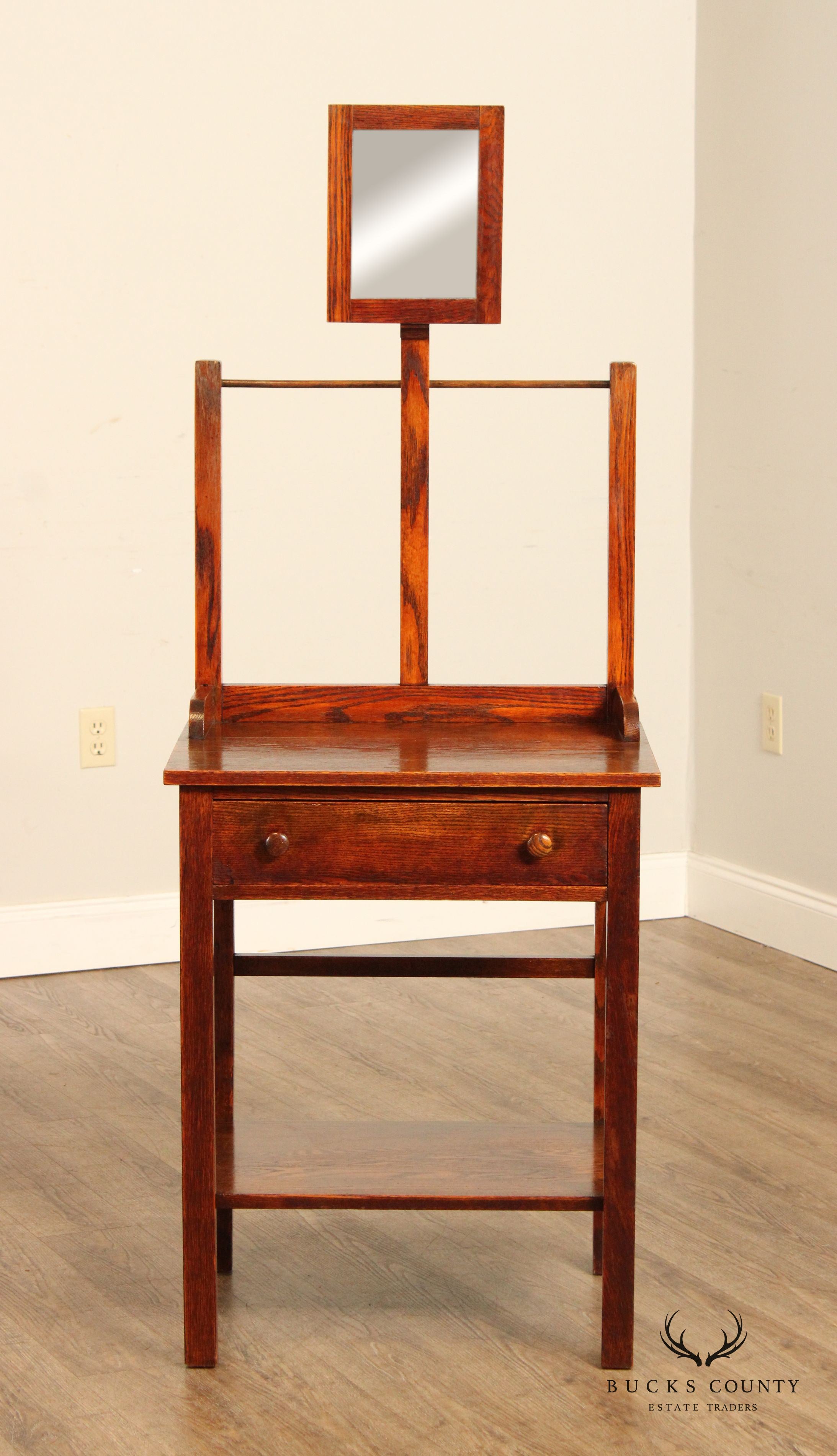 Antique Arts & Crafts Oak Shaving Stand