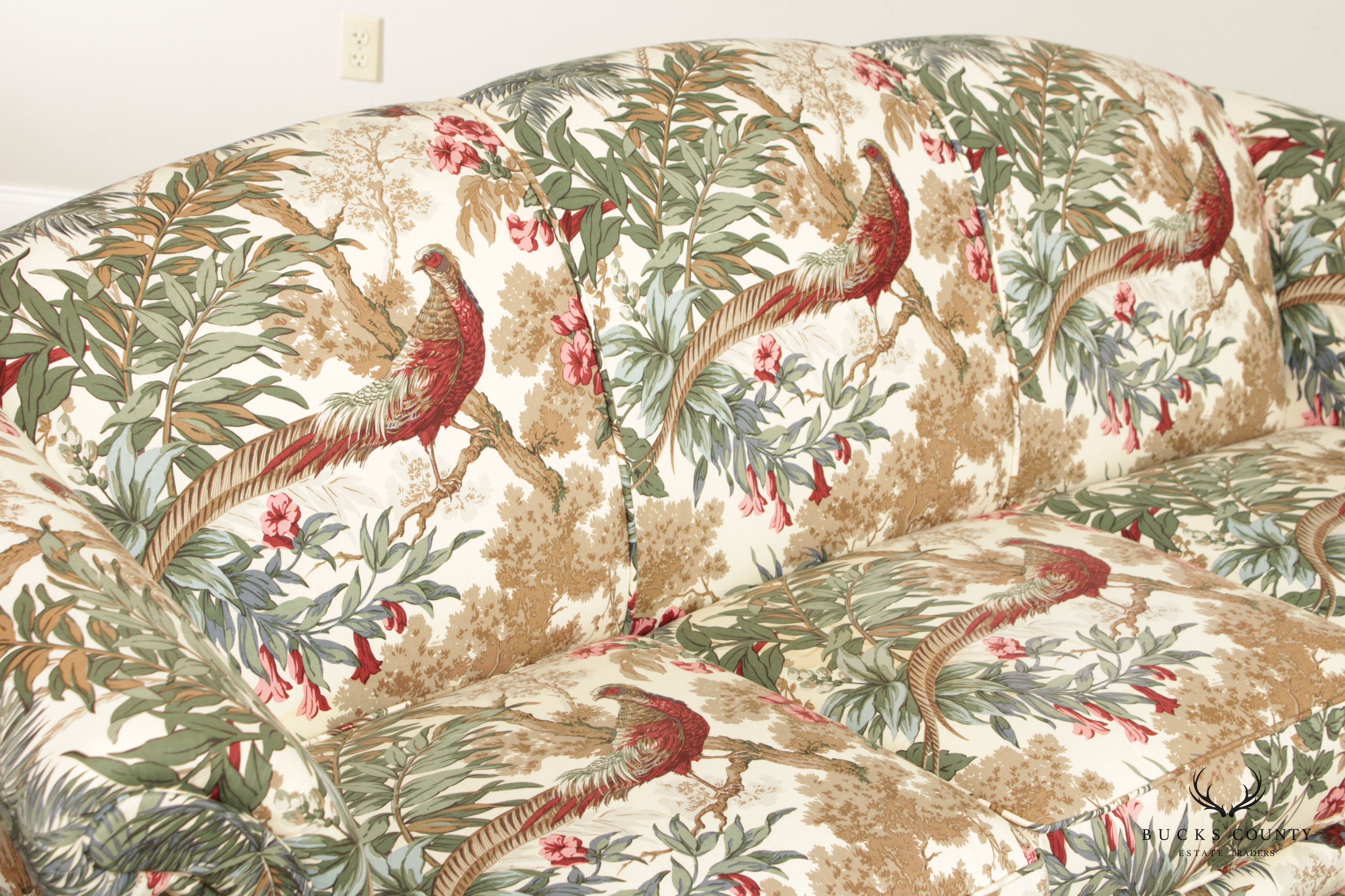 Rolled Arm Pheasant Hunt Print Custom Upholstered Sofa