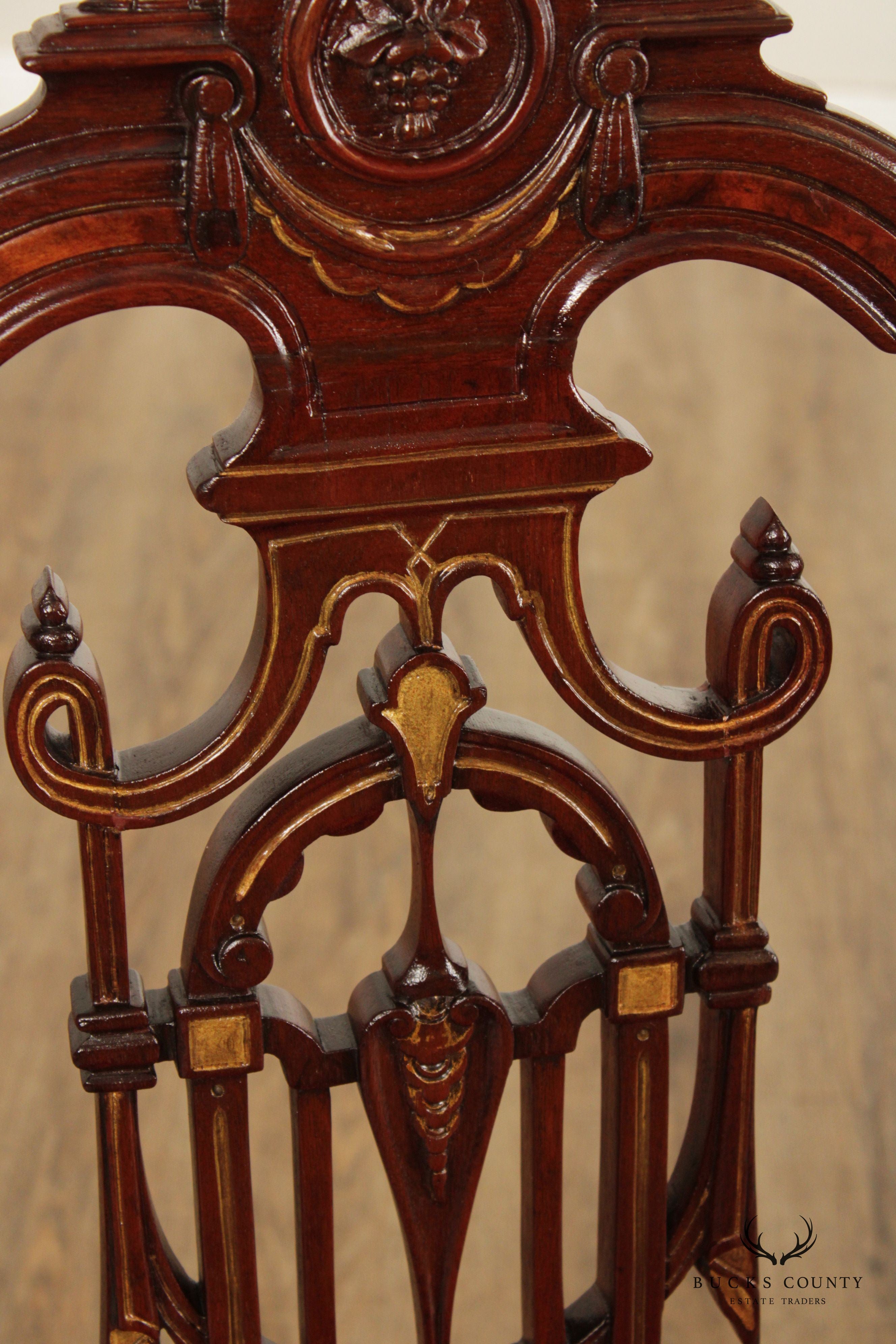 Antique Victorian Renaissance Carved Walnut Parcel Gilt Accent Chair