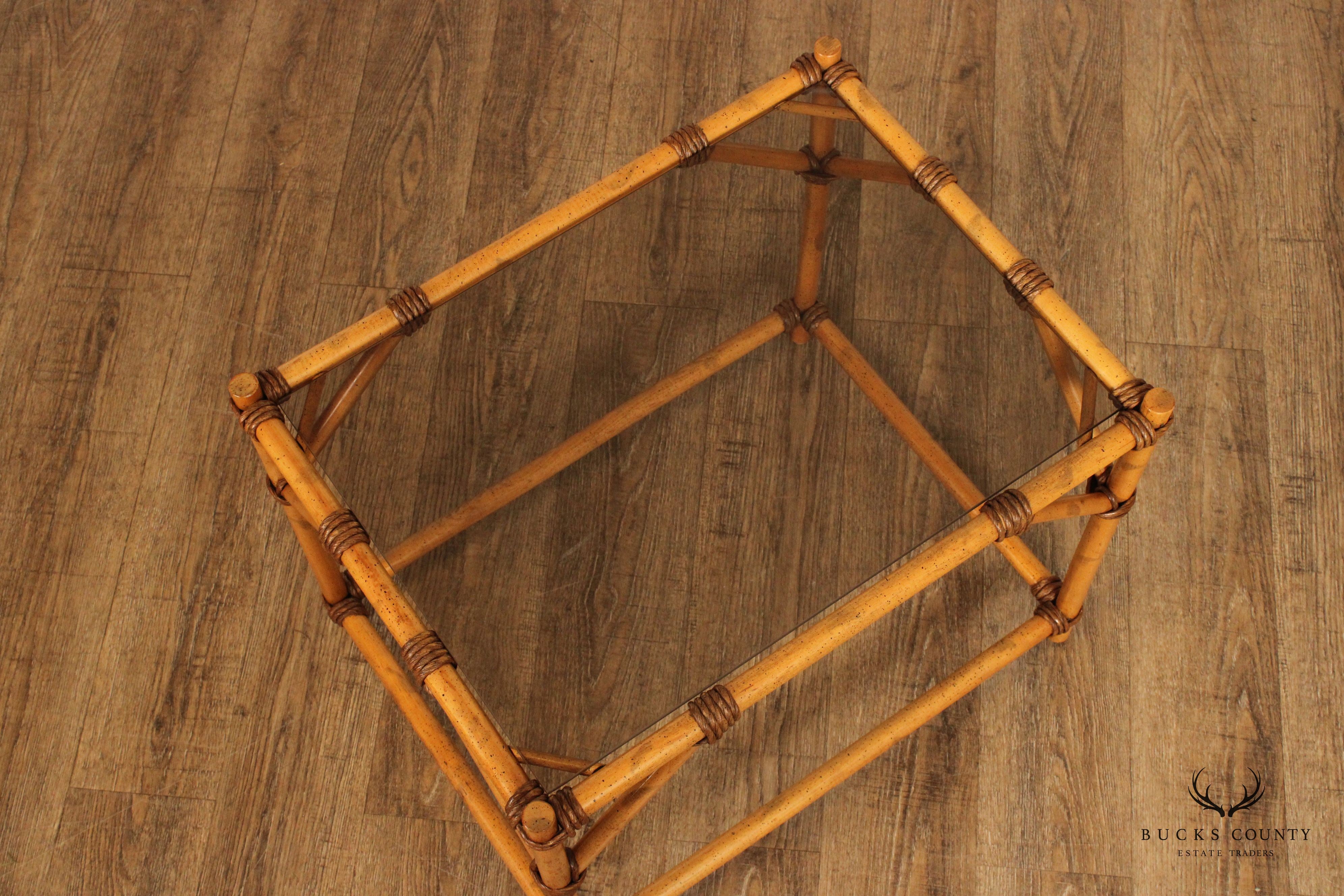 Vintage Faux Bamboo Glass Top Side Table