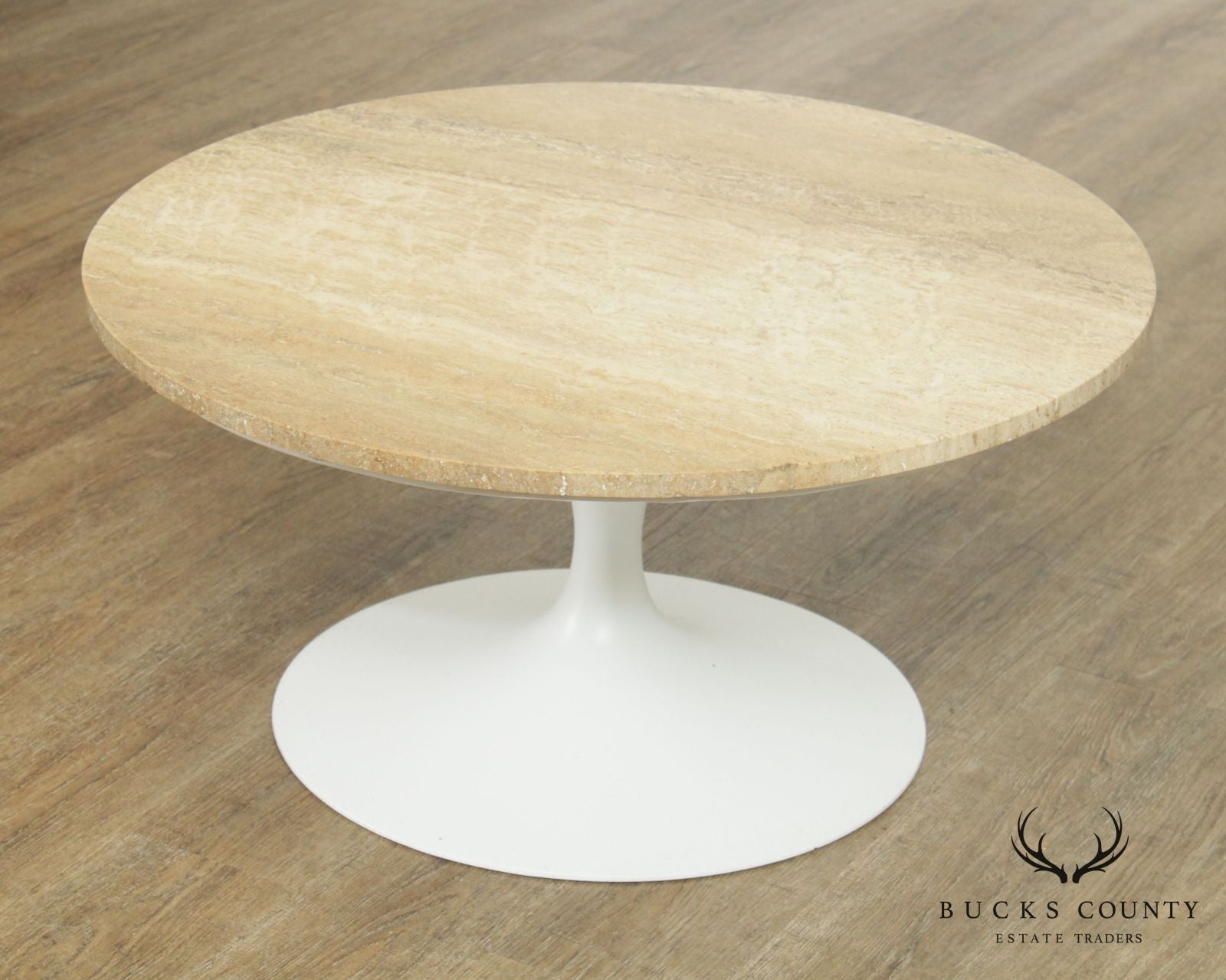 Knoll Mid Century Modern 30 inch Round Travertine Top Saarinen Coffee Table