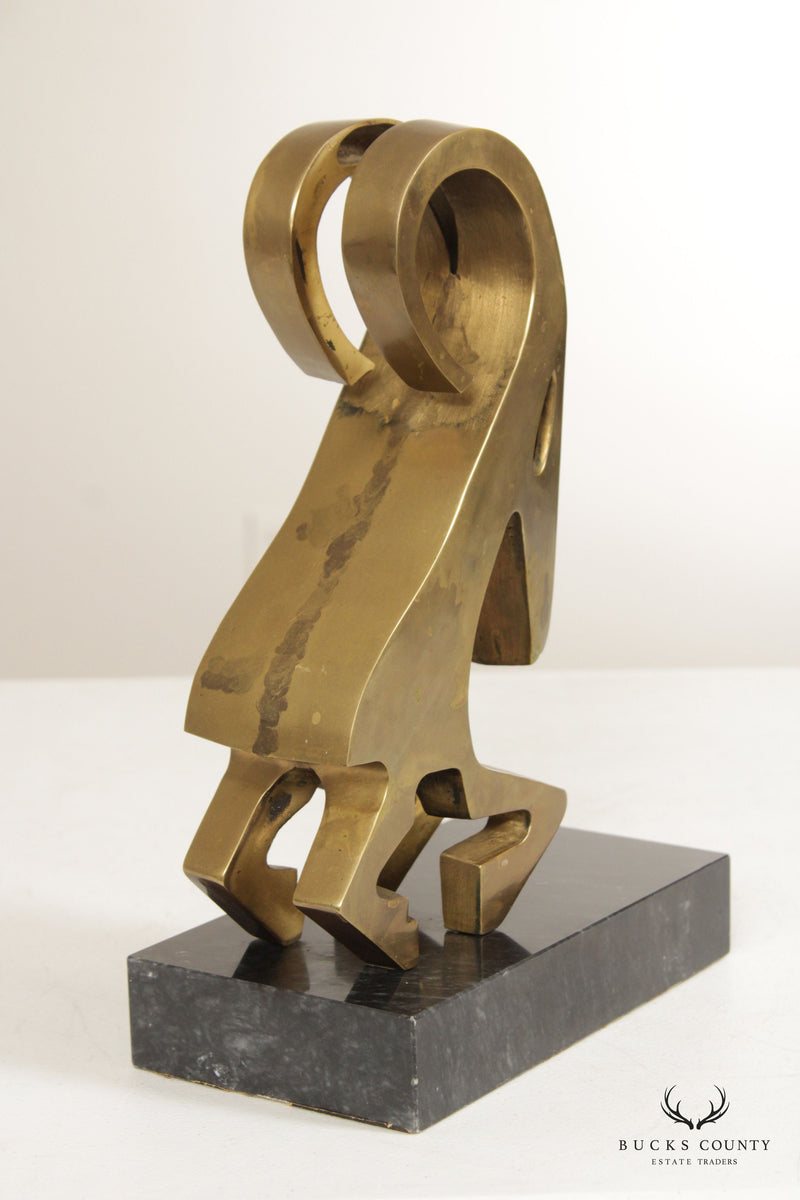 Modernist Abstract Brass Ram Sculpture