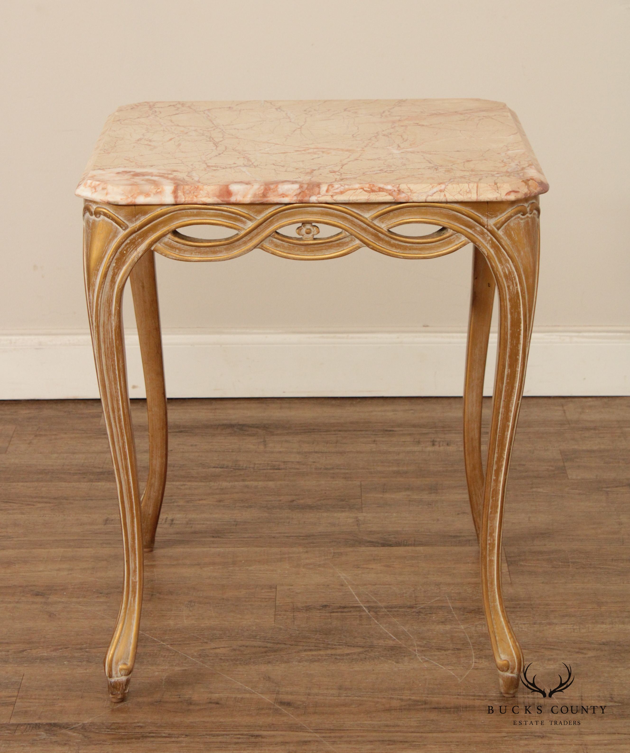 Italian Louis XV Style Pair of Marble Top Side Tables