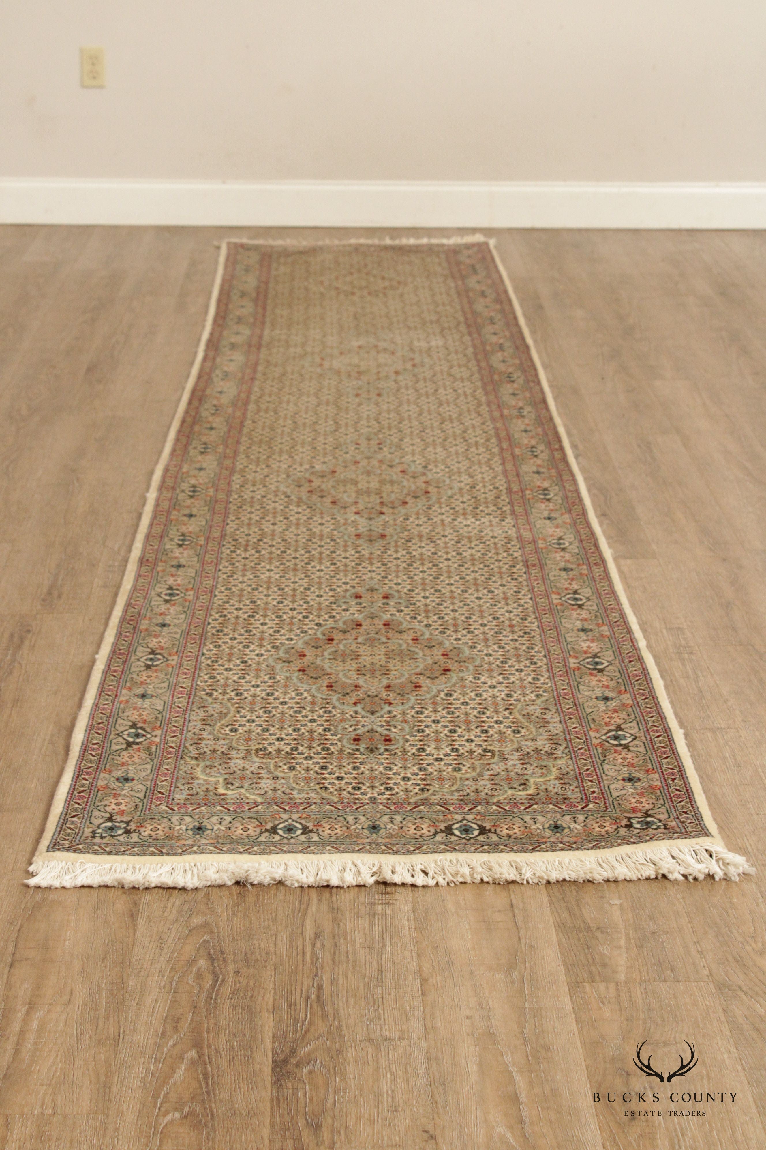 Persian Tabriz Mahi 2'8 Inch x 13'4 Inch Silk Wool Runner Rug