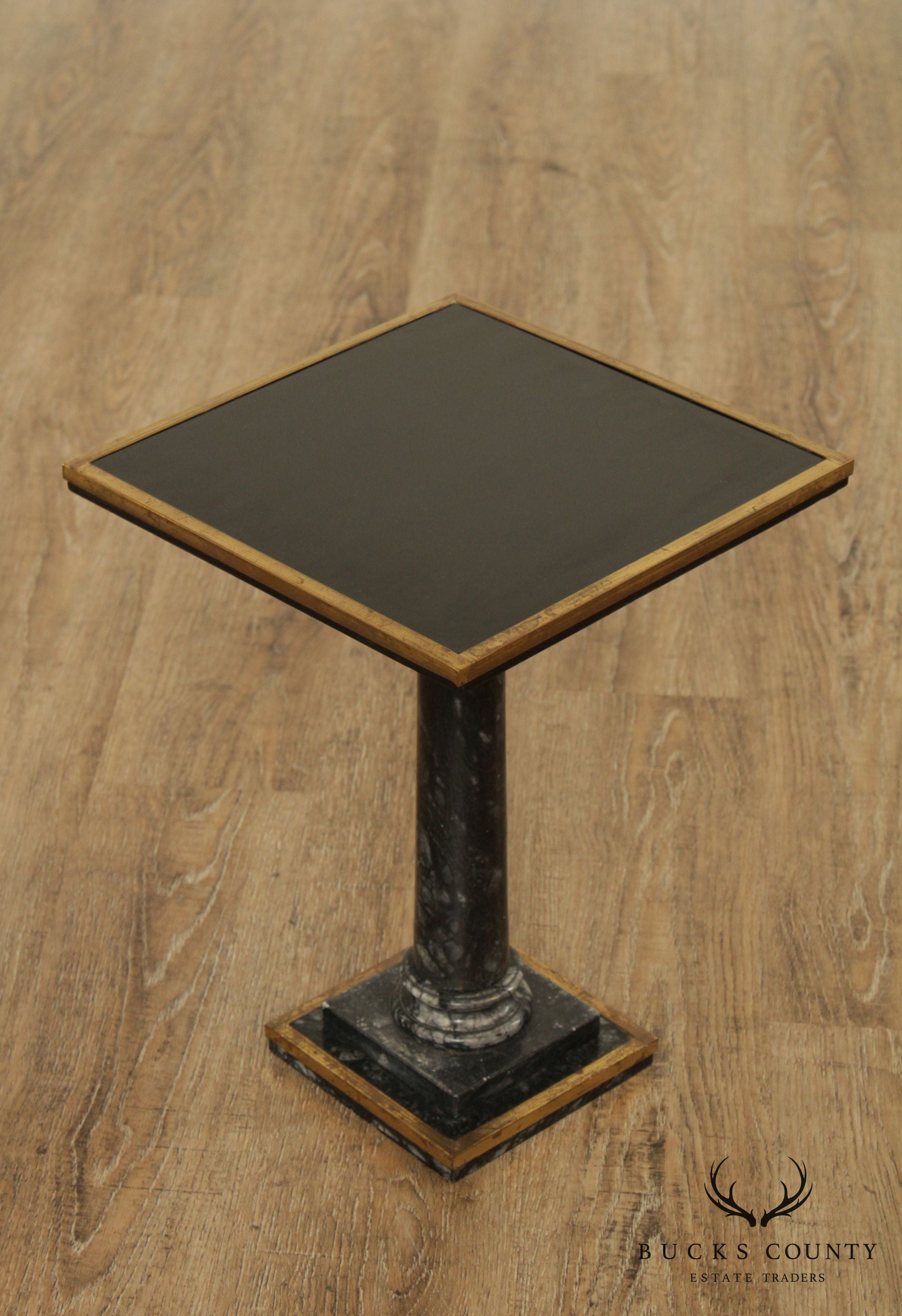 Italian Vintage Black Marble and Brass Pedestal Table