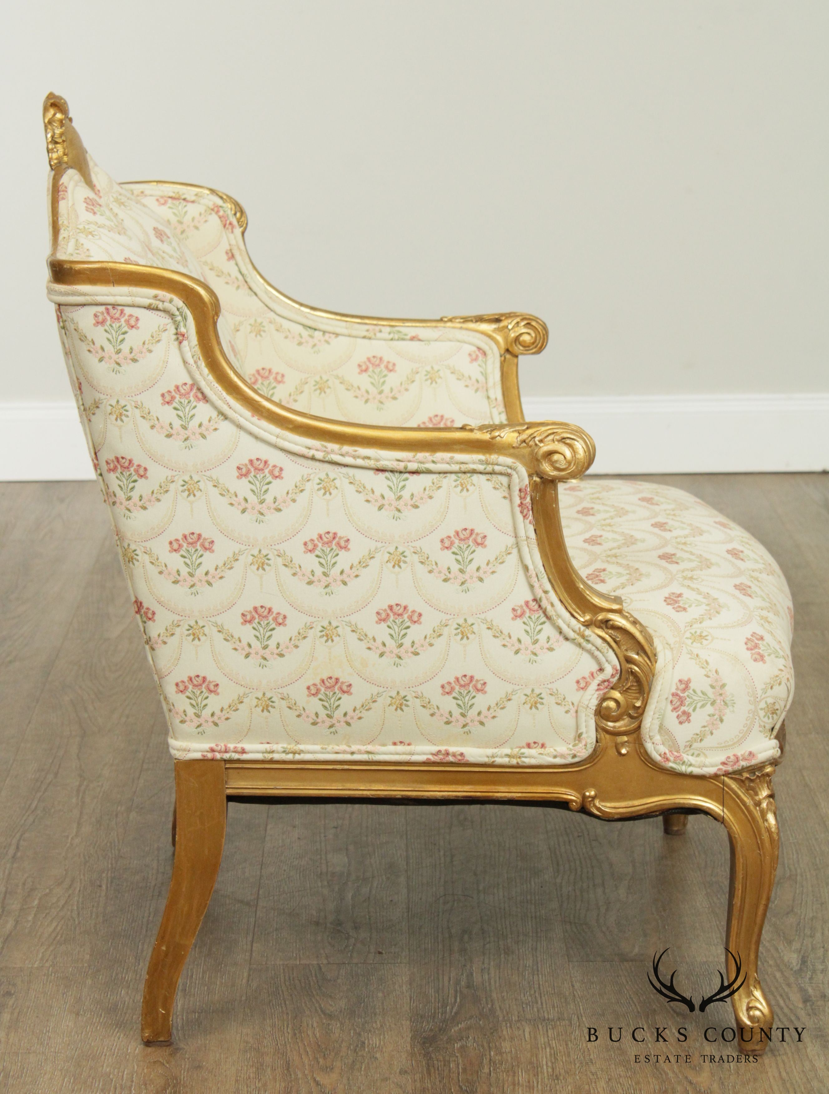 French Louis XV Style Antique Gilt Frame Bergere Chair