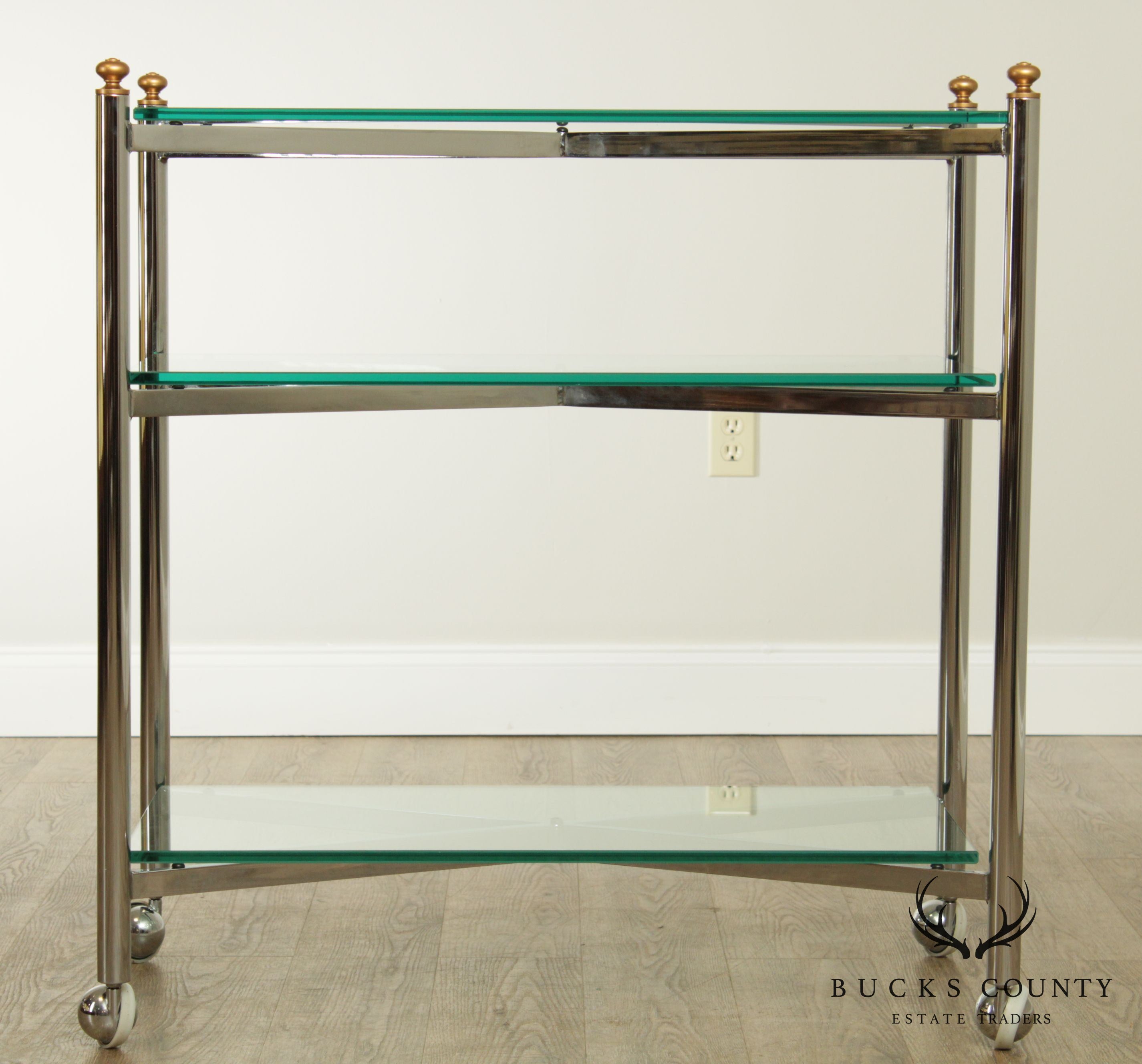 Directoire Style Vintage Chrome And Glass 3 Tier Bar Cart