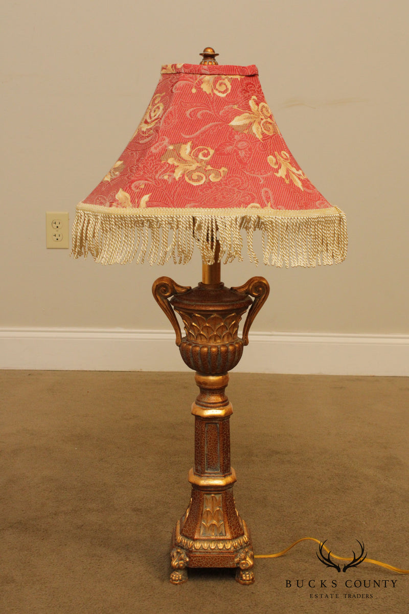 Gold Pair Urn Form Table Lamps with Shades