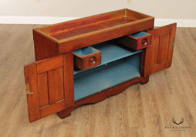Antique Farmhouse Style Copper Lined Poplar Dry Sink Cabinet