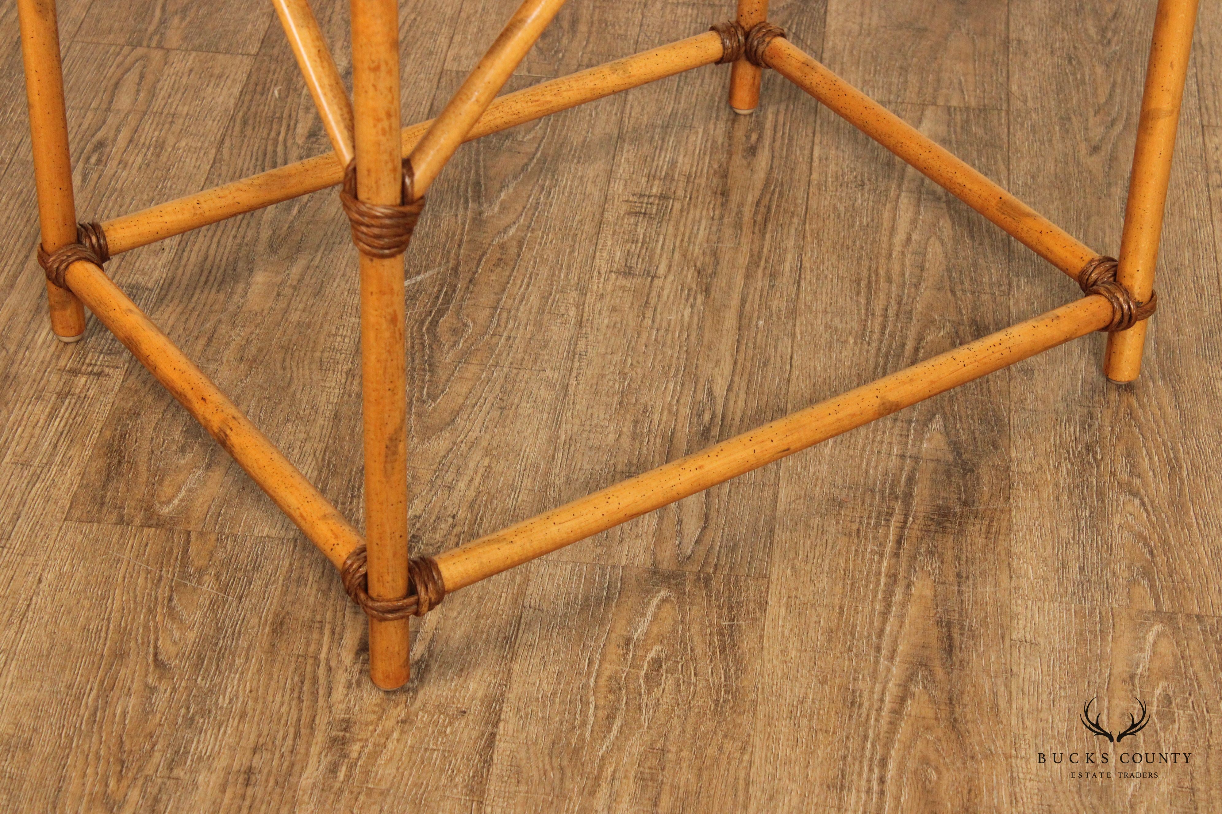 Vintage Faux Bamboo Glass Top Side Table