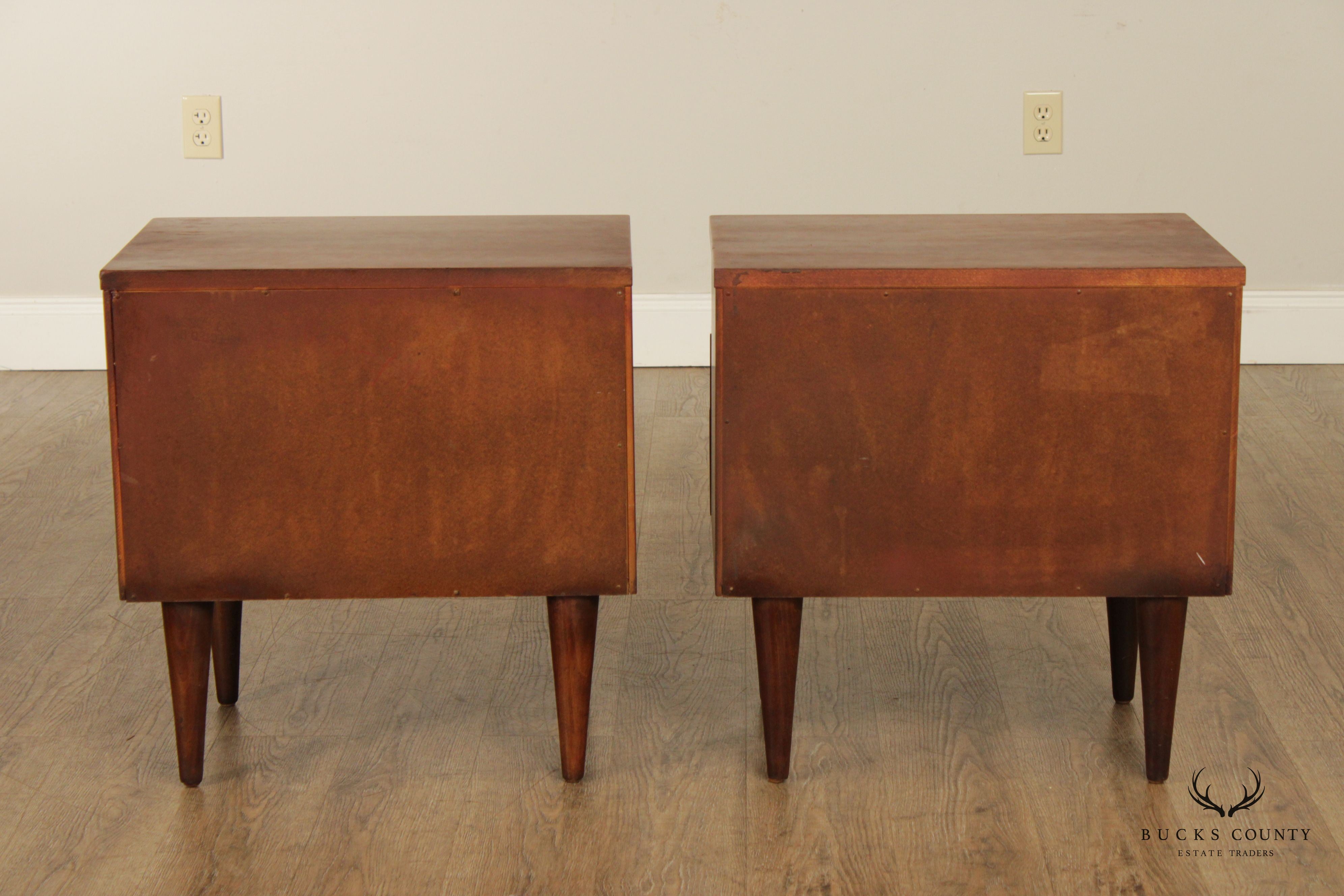 American of Martinsville Mid Century Modern Pair Walnut Nightstands