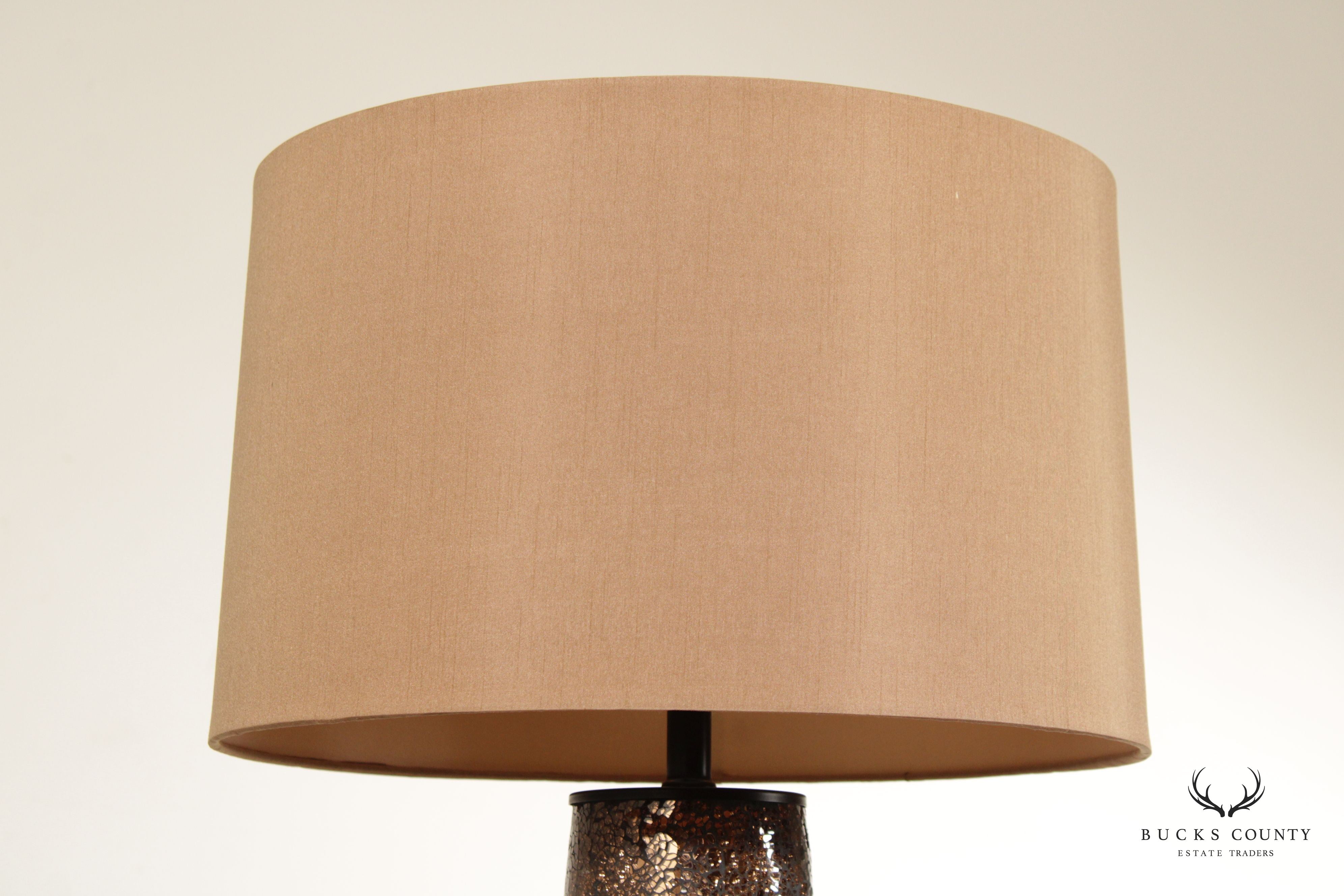 Contemporary Pair Bronze Mosaic Glass Table Lamps