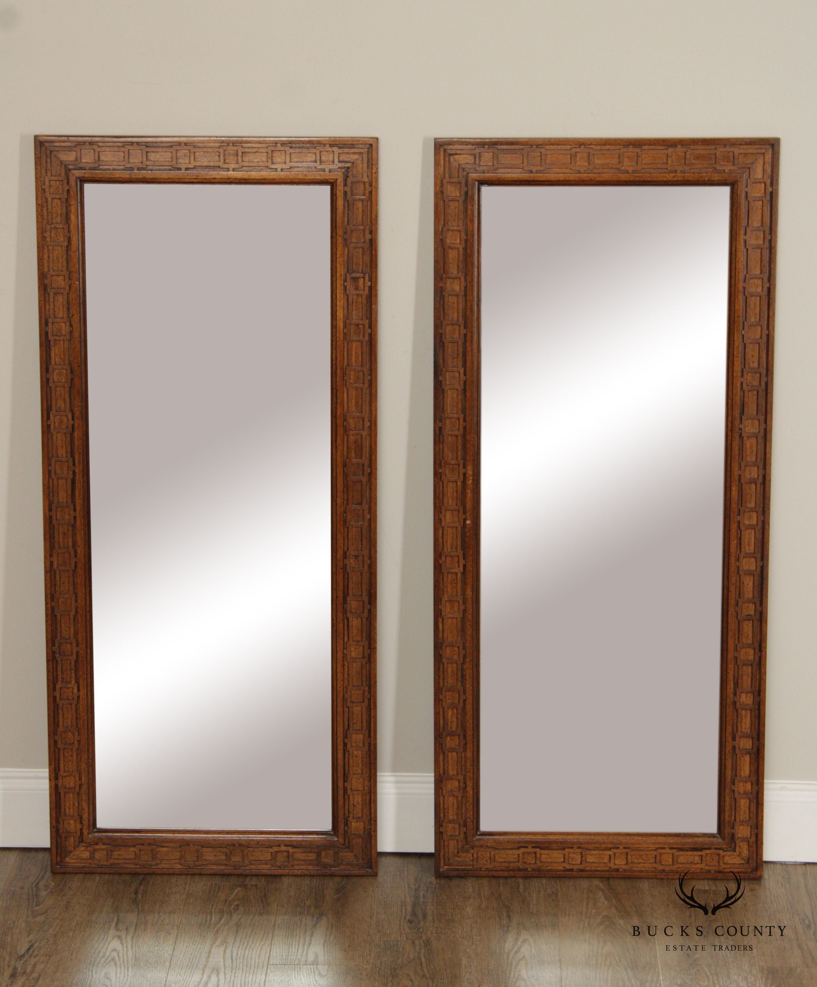 Century Furniture Chinese Chippendale Style Vintage Pair Of Rectangular Beveled Wall Mirrors