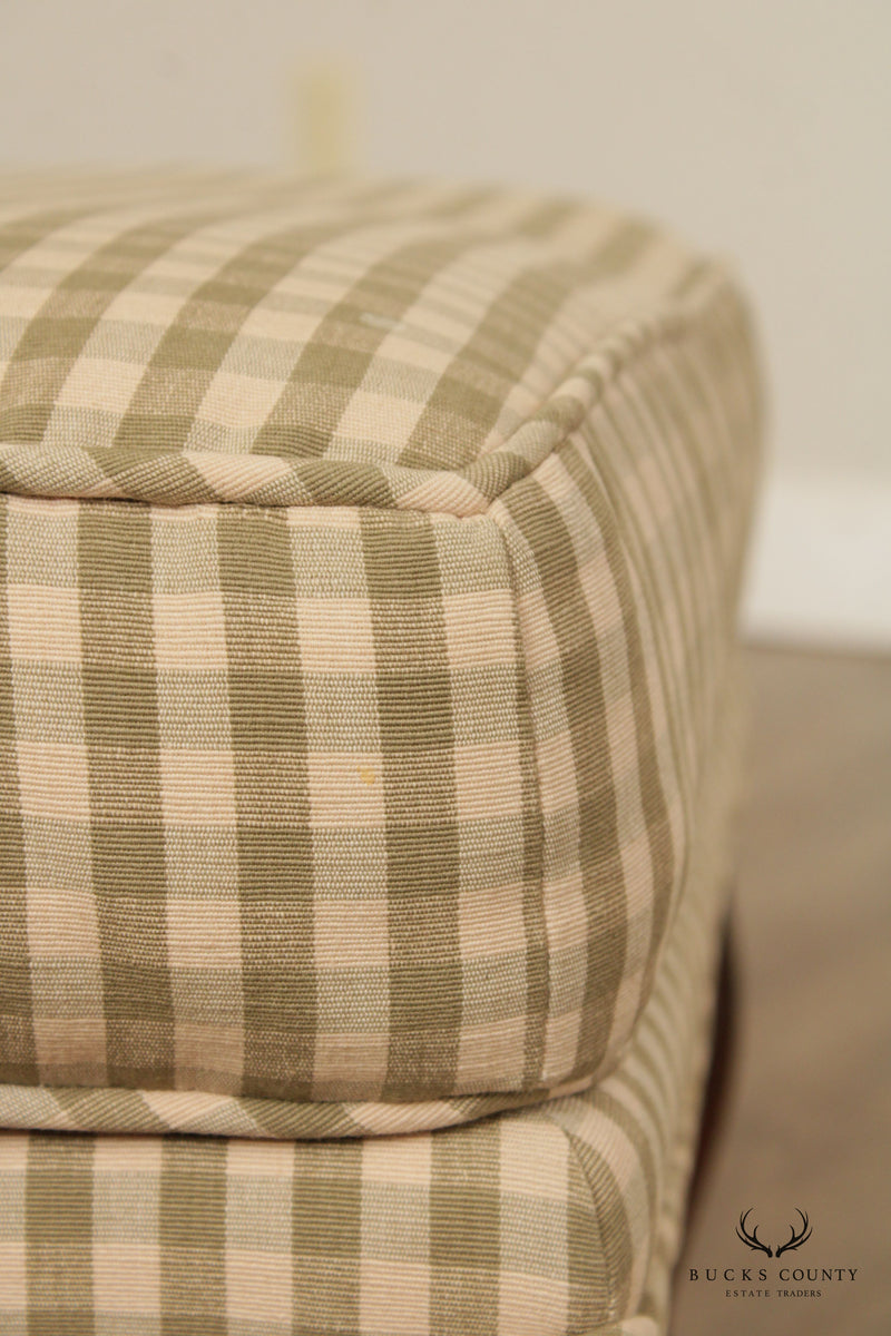 French Louis XV Style Gingham Upholstered Ottoman