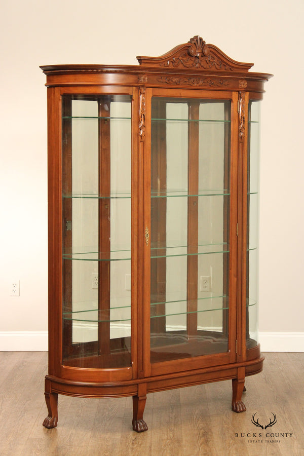Antique Victorian Renaissance Revival Carved Walnut Bowfront China Display Cabinet