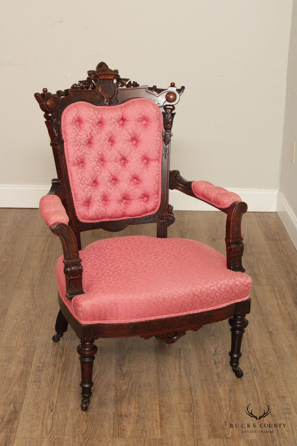 Antique Victorian Renaissance Carved Walnut Armchair