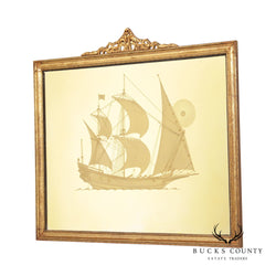 Vintage Gilt Frame Etched Masted Ship Wall Mirror