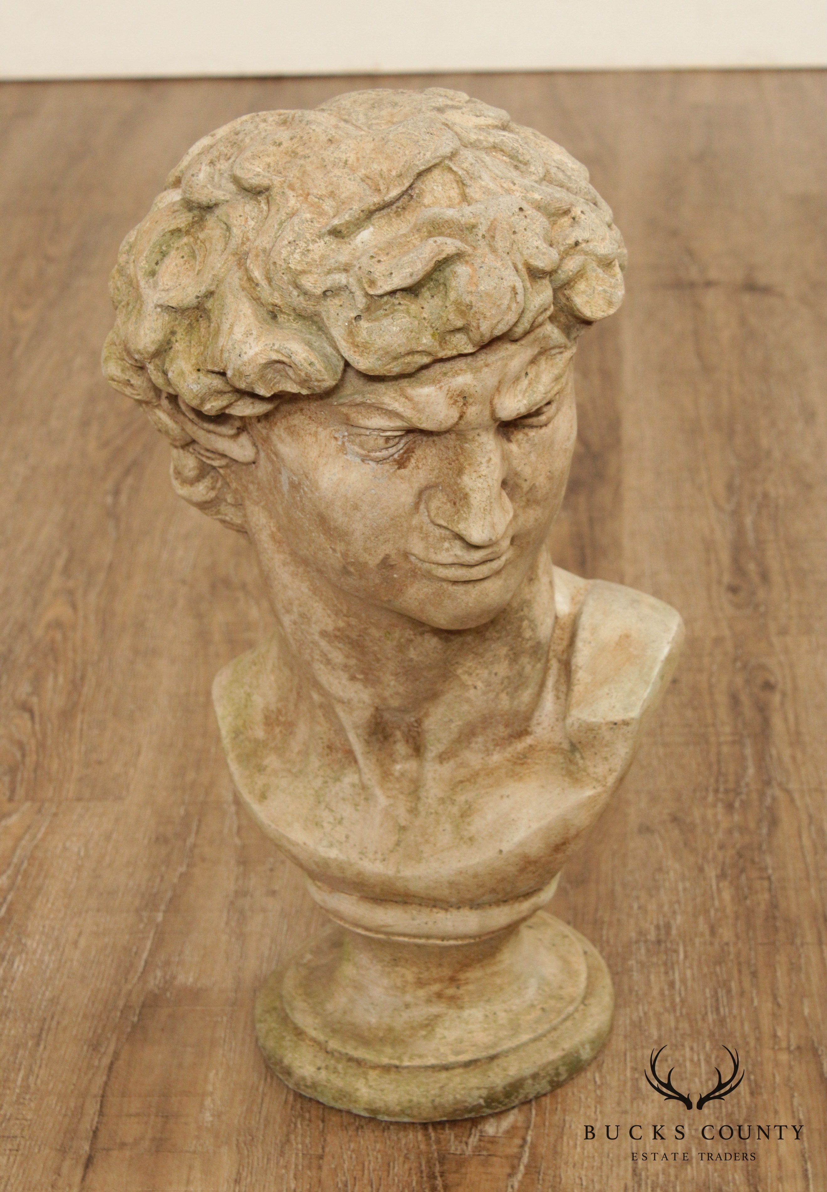 Vintage Cast Stone Garden Bust of Michelangelo's David