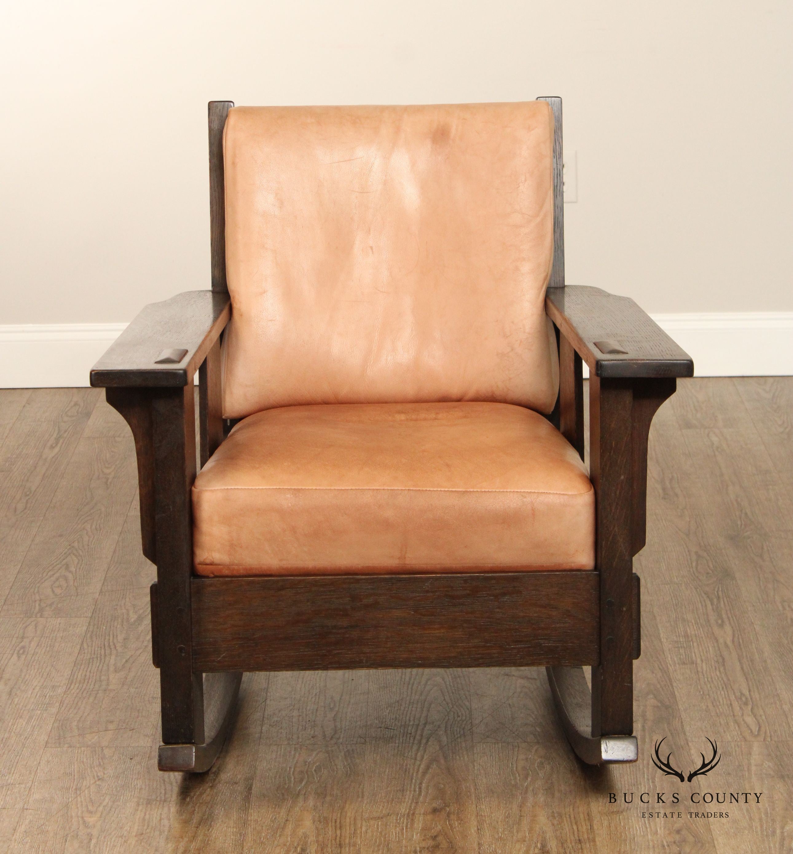 Oak Craft Antique Mission Oak and Leather Rocking Chair