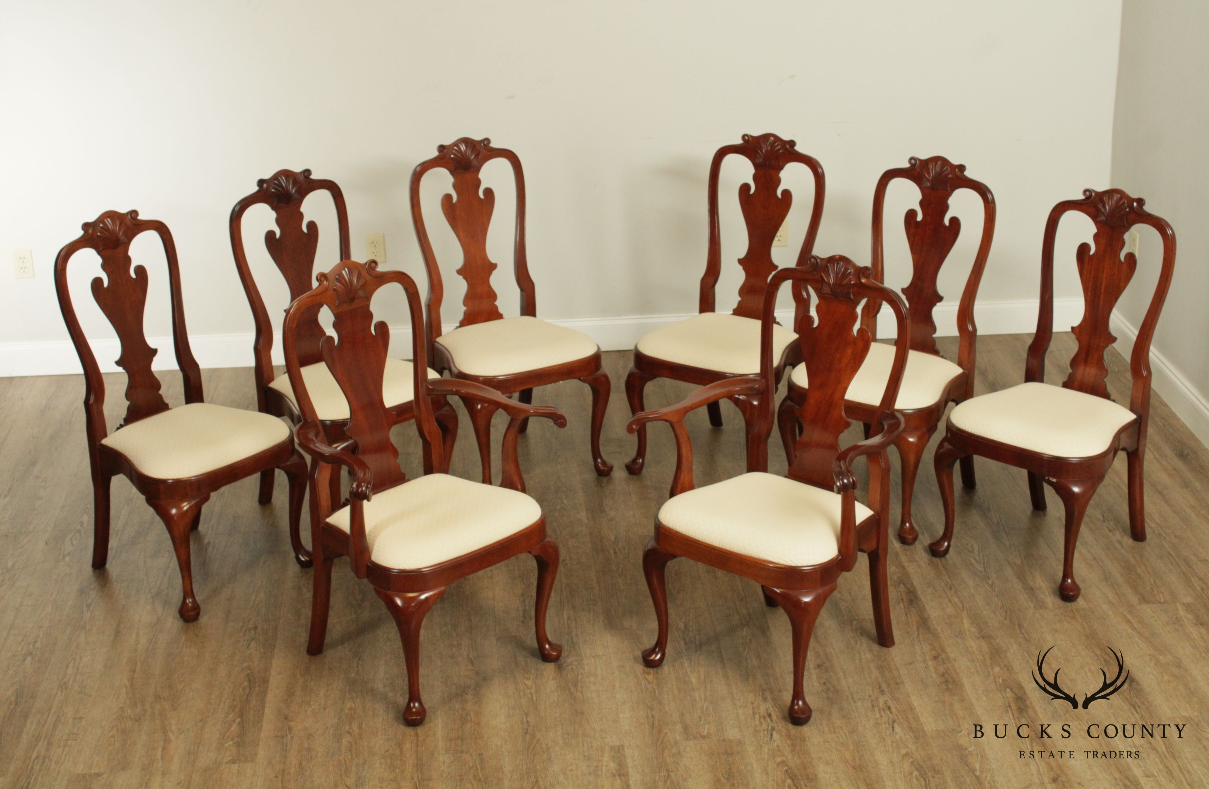 Stickley Mahogany Set 8 Queen Anne Style Dining Chairs