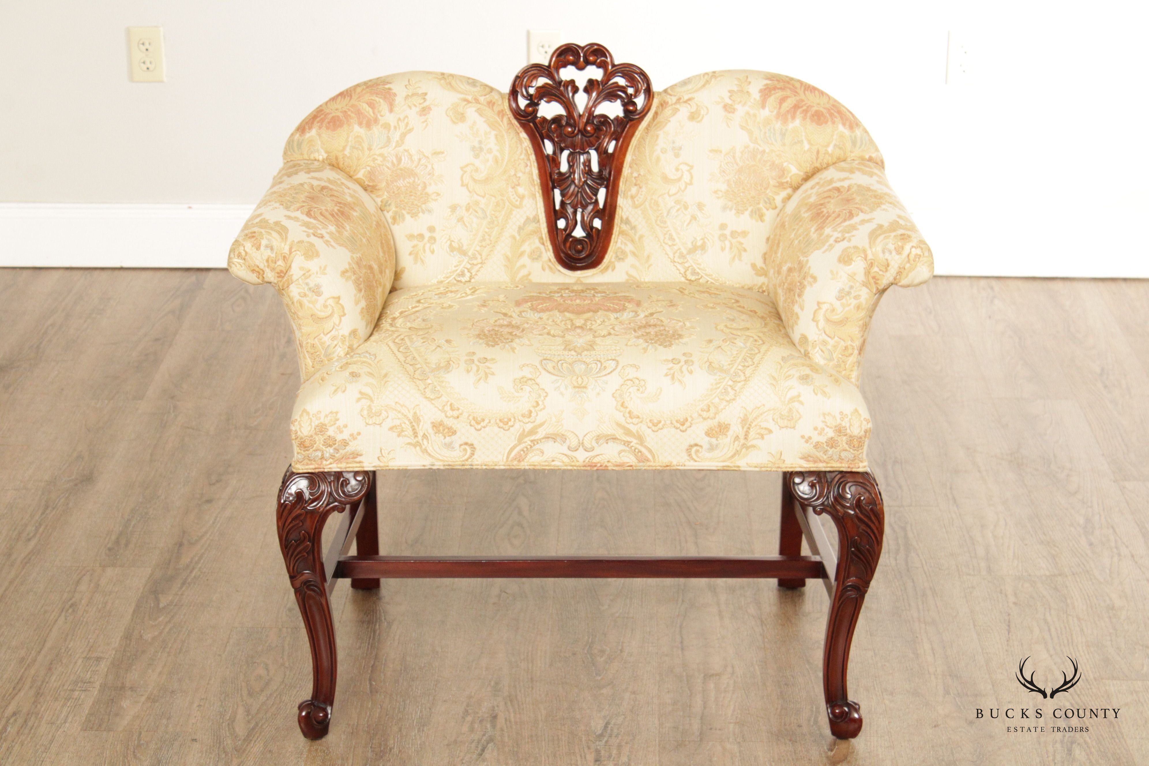 Quality French Victorian Style Custom Upholstered Petite Settee