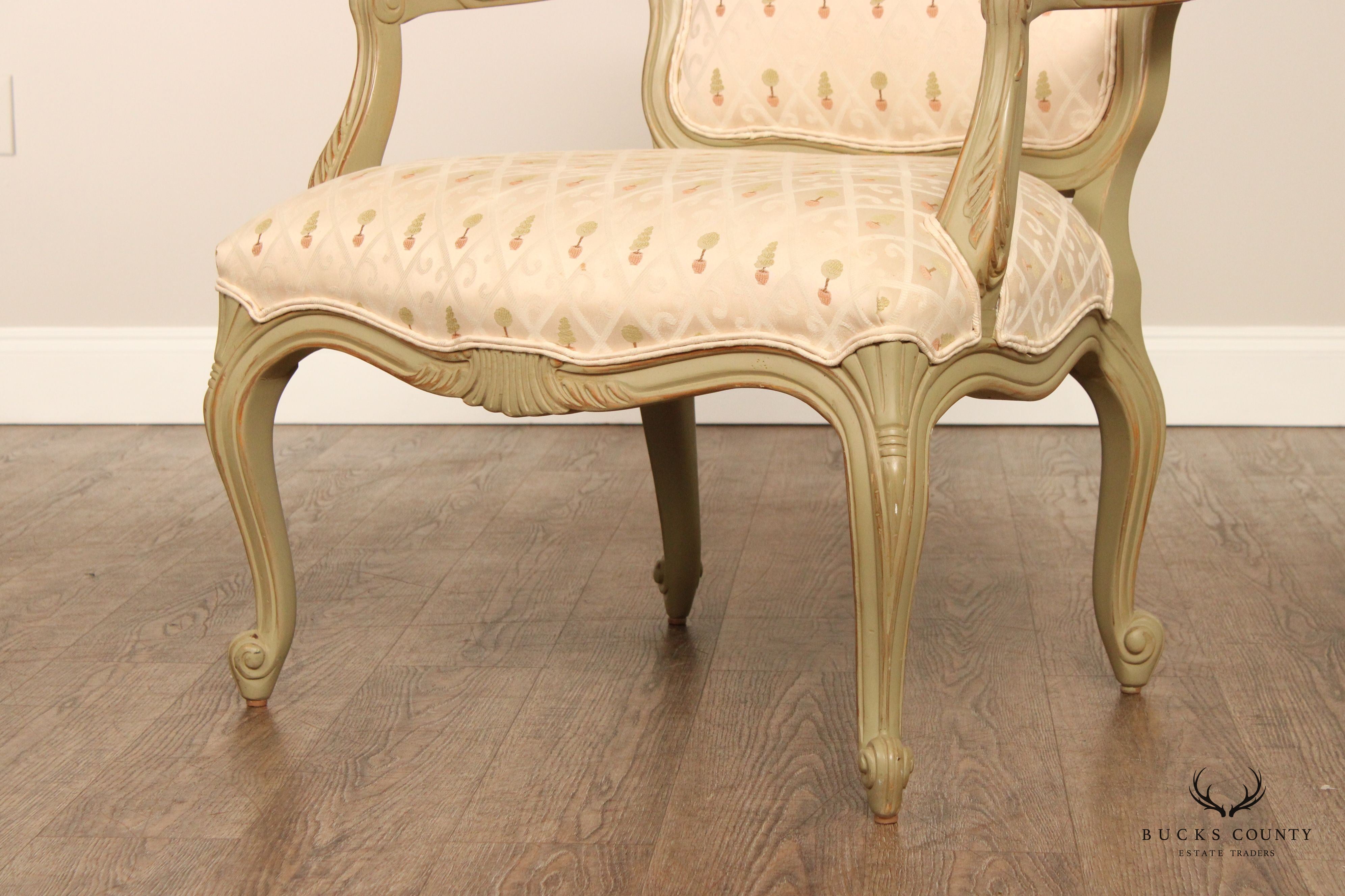 Ethan Allen French Louis XV Style Pair of Fauteuil Armchairs