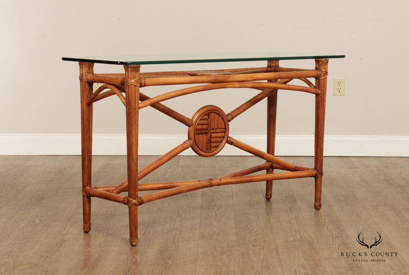 Quality Modern Rattan Glass Console Table