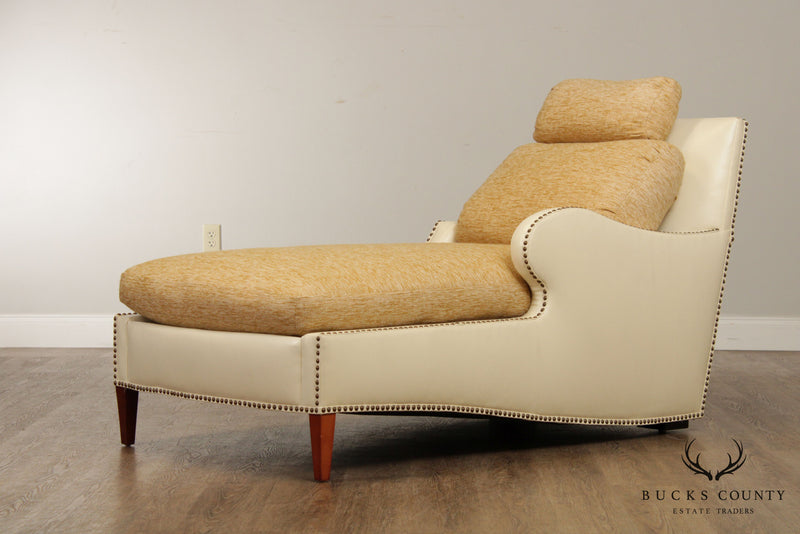 R Jones Dallas Custom Leather & Upholstered Chaise Lounge