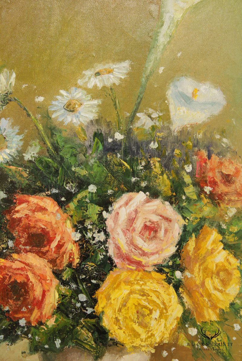 Vintage Floral Still Life Original Oil Painting, Signed