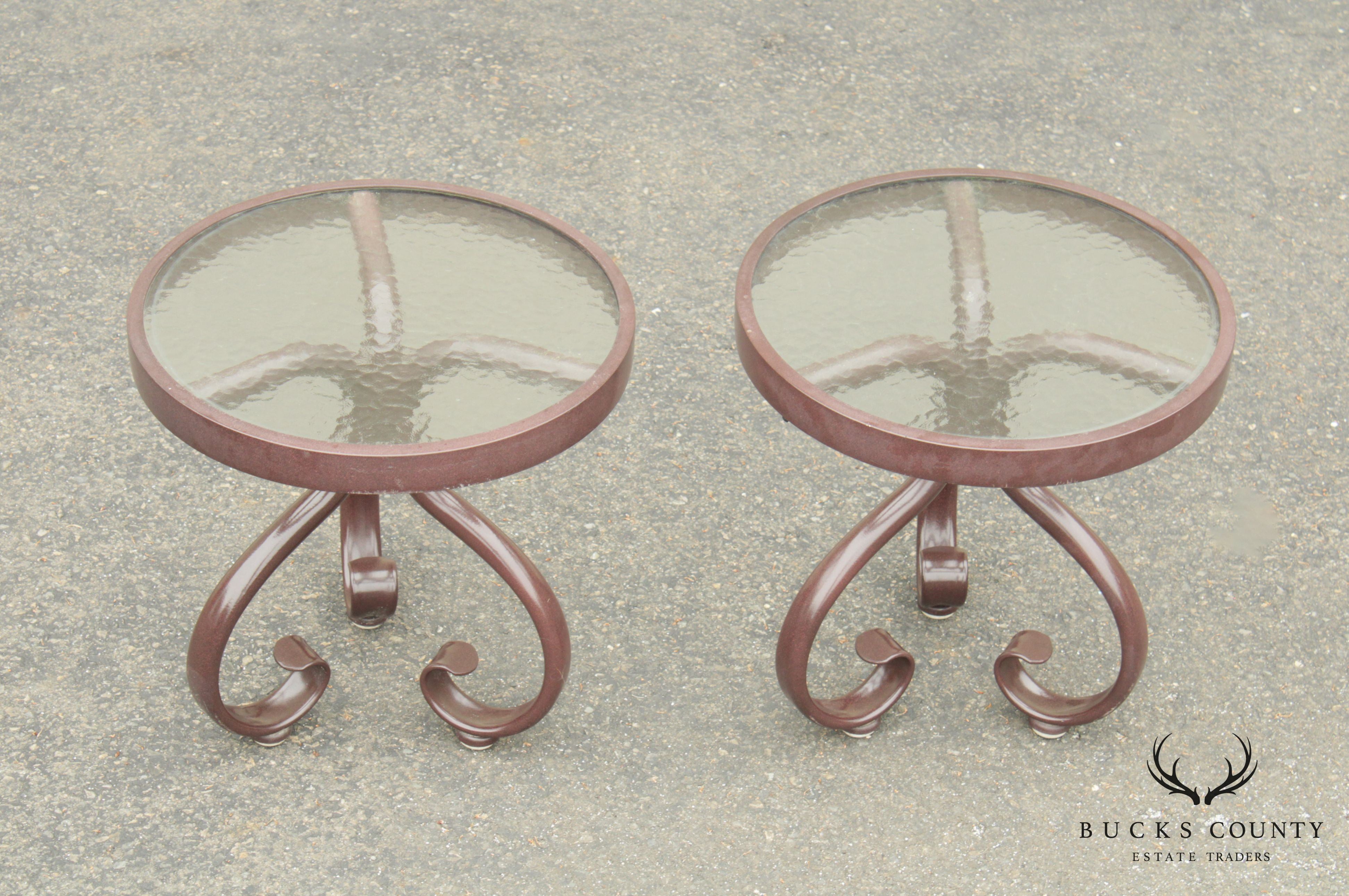 Woodard Round Glass Top Pair Patio, Garden Side Tables